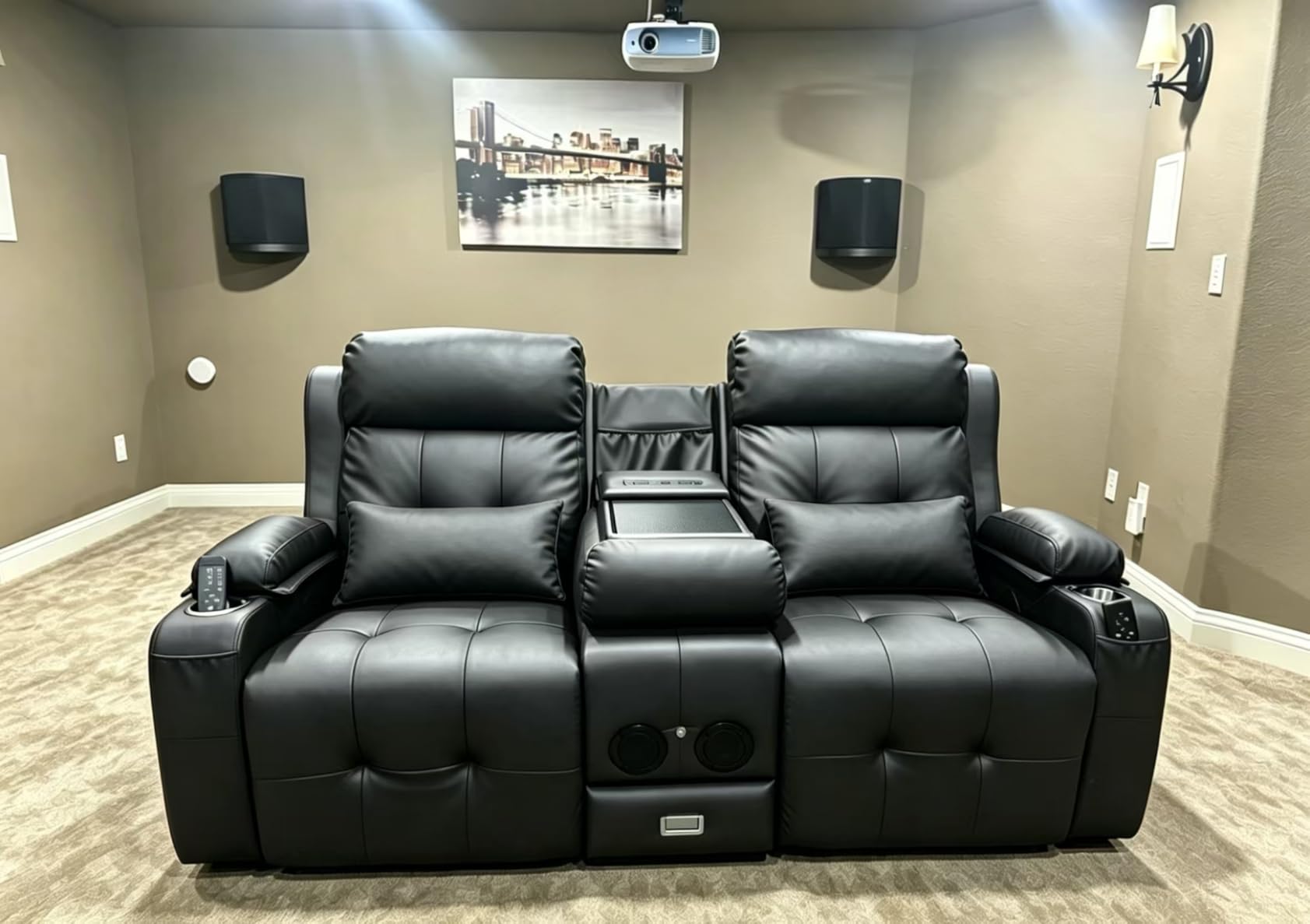 Home Theater Seating, Power Loveseat Recliner Sofa with Massage & Heat, Wall Hugger Reclining Loveseat with USB, RV Couch with LED Lights, Flip Backrest, Cup Holders for Movie Theater & Gaming Room customer photo 1