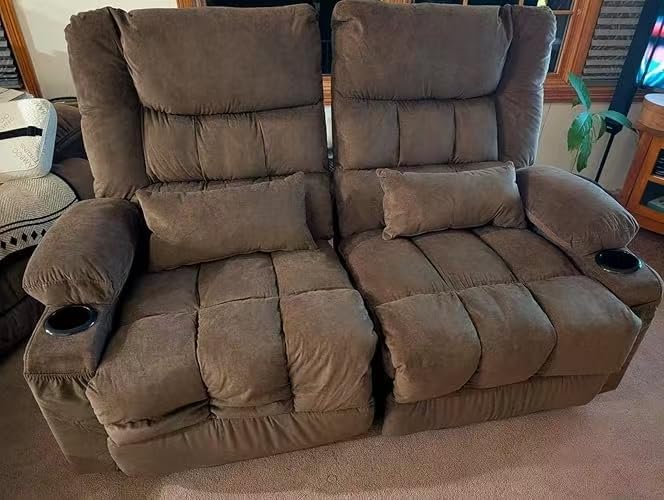 Recliner Loveseat with Cup Holders for Living Room, 2 Seat Manual Loveseat Recliner with Side Pocket customer photo 2