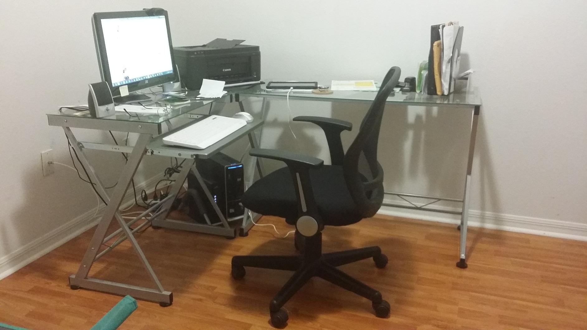 Techni Mobili L Shaped Desk with Keyboard Tray & Tempered Glass Desktop customer photo 2