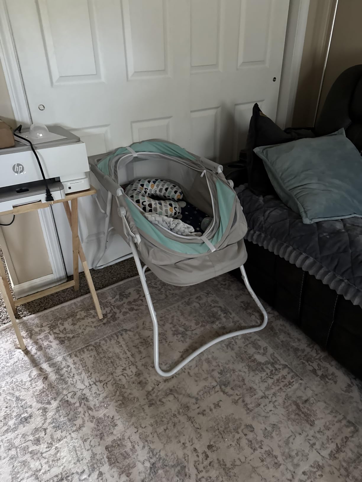 Dream On Me Karley Portable Infant Bassinet, Double Mesh Canopy, Blue/Grey | Quick Foldable Travel Bassinet with Storage Basket, Mattress Pad Included, Lightweight, For Indoor Outdoor Use, BSA Verified customer photo 1