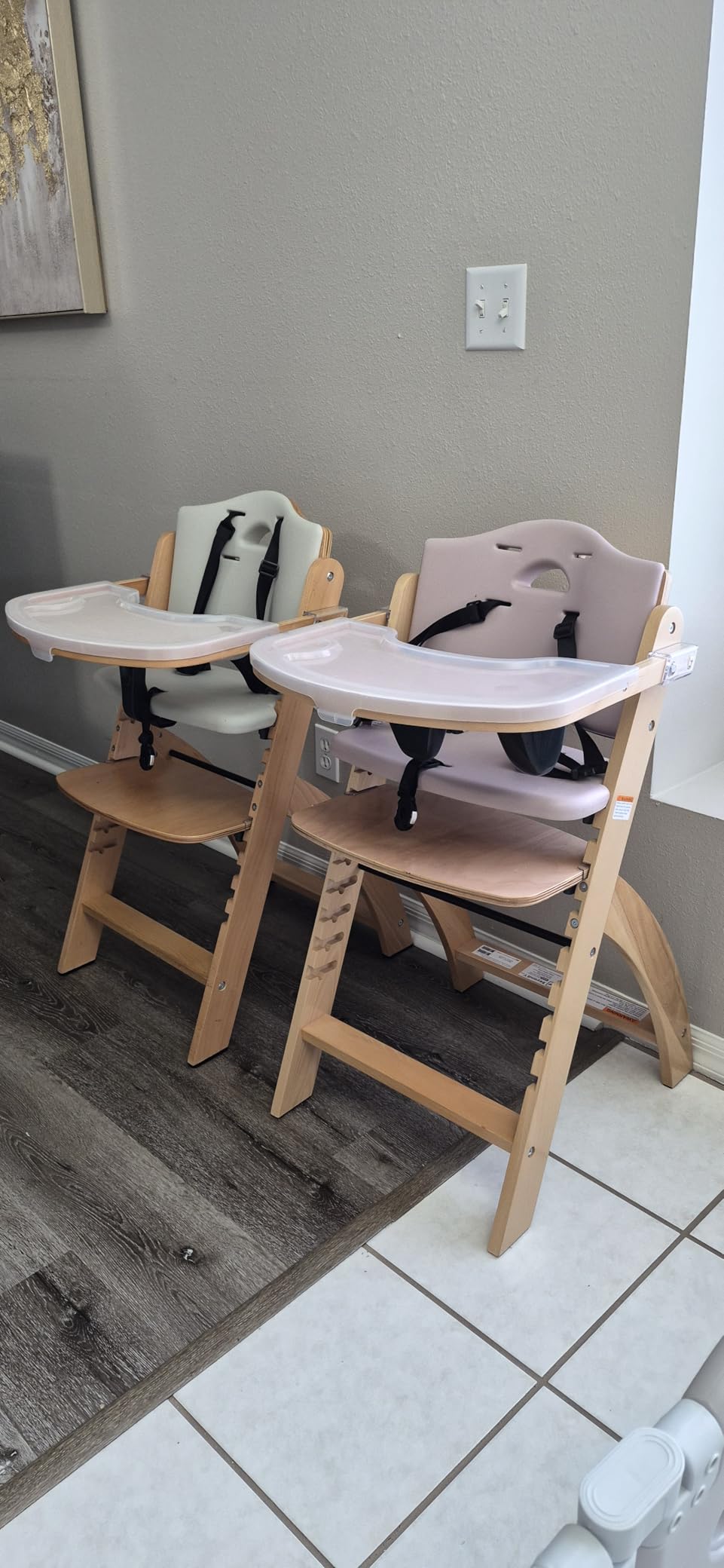 Abiie Beyond Junior Convertible Wooden High Chair with Removable Tray | Adjustable Highchair for Babies & Toddlers, Grow With Me, 6 Months to 250 lbs, Natural Wood w/ Olive Cushion customer photo 1