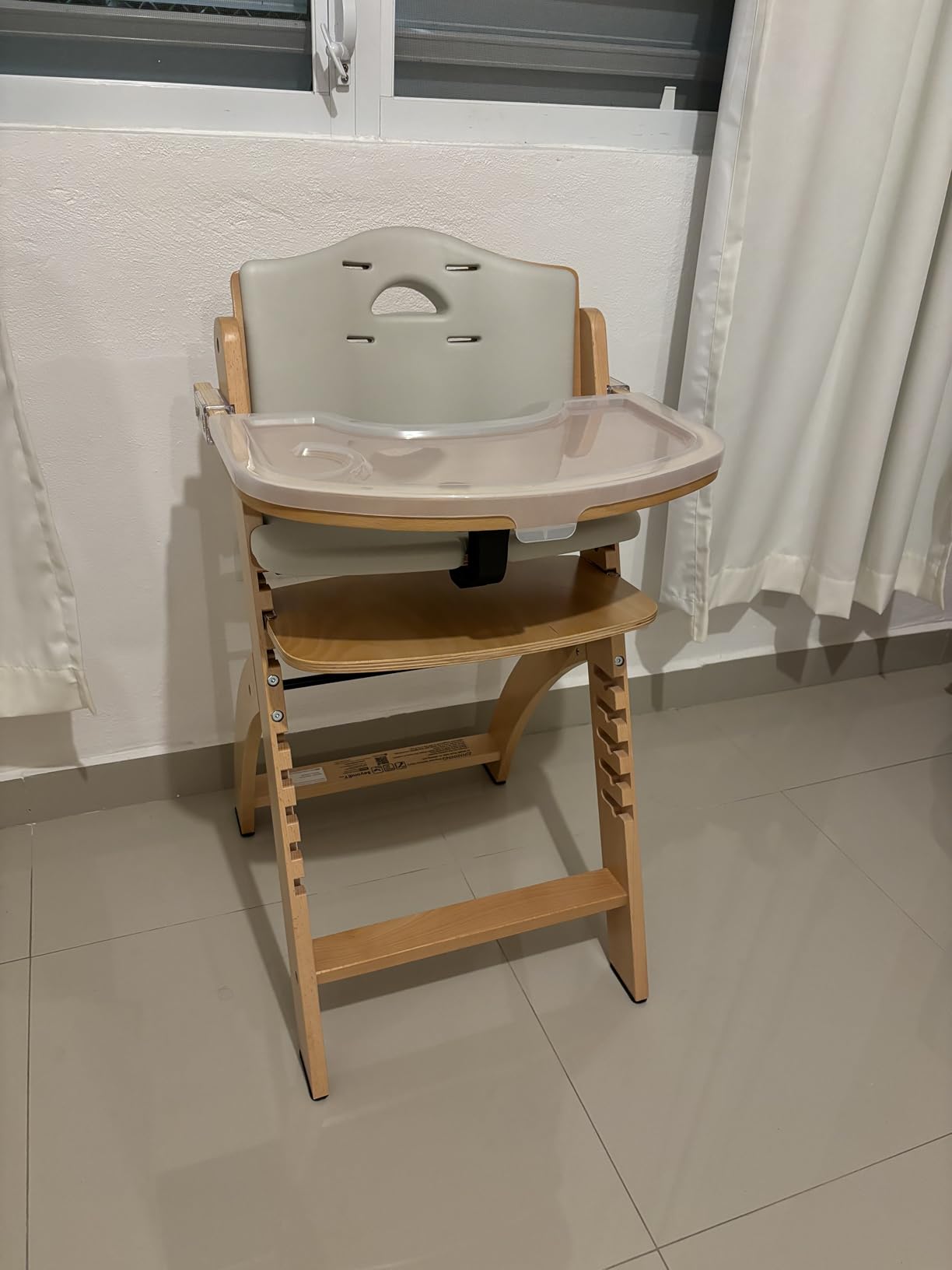 Abiie Beyond Junior Convertible Wooden High Chair with Removable Tray | Adjustable Highchair for Babies & Toddlers, Grow With Me, 6 Months to 250 lbs, Natural Wood w/ Olive Cushion customer photo 2