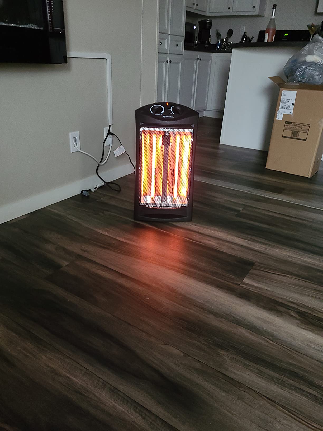 Comfort Zone Indoor Tower Space Heater, Adjustable Thermostat, Radiant Heat, Electric, Infrared Quartz, 2 Heat Settings, Overheat Protection, Ideal for Home, Bedroom, & Office, 1,500W, CZQTV007BK | Dual quartz fan-forced heating with 2 settings (750W/1500W) delivers up to 5,120 BTUs of efficient, targeted warmth. customer photo 1