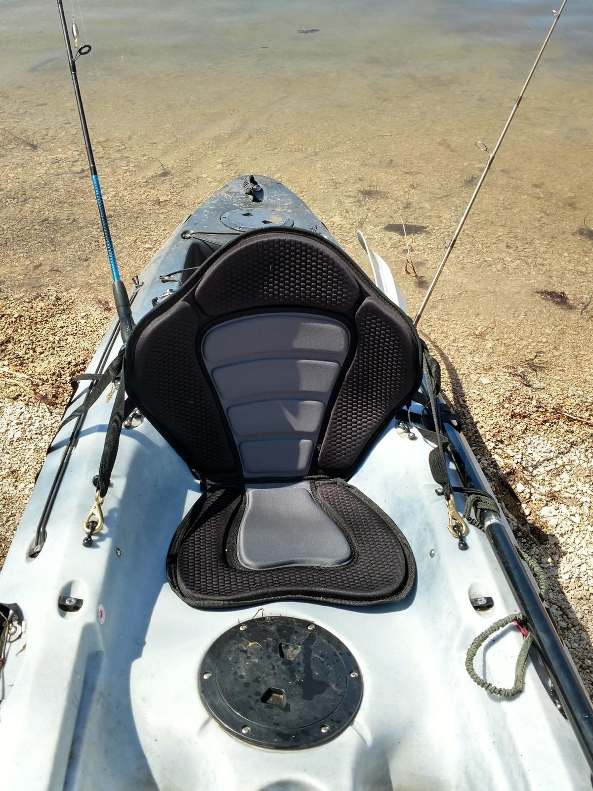 Pactrade Marine Adjustable Straps Black Gray Padded Deluxe Kayak Seat Detachable Storage Back Backpack Bag Canoe Backrest Support Cushion Sit On Top Fishing Brass Clips Canoeing Kayaking Rafting (1) customer photo 2
