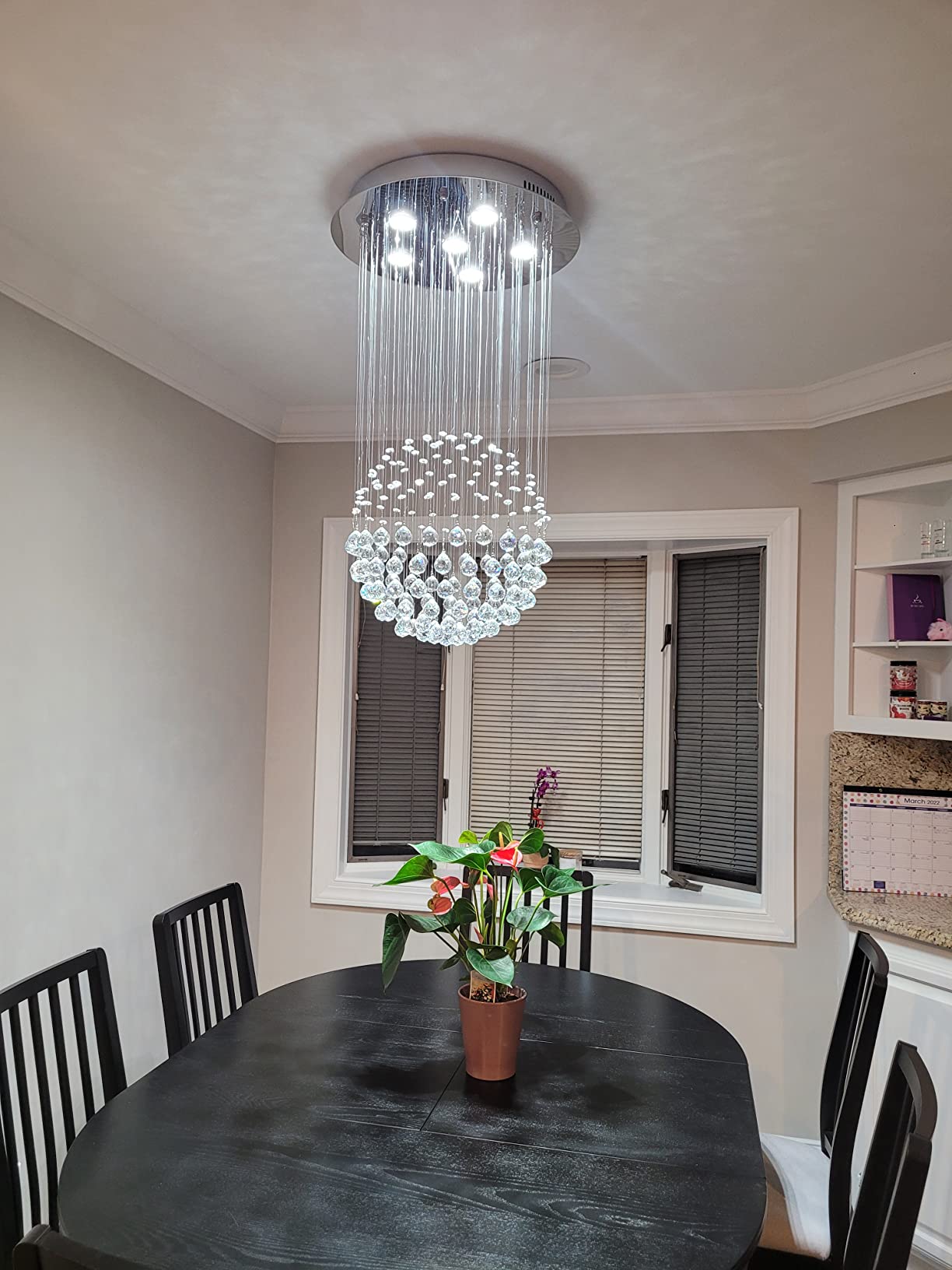 Saint Mossi Chandelier Modern K9 Crystal Raindrop Chandelier Lighting Flush mount LED Ceiling Light Fixture Pendant Lamp for Dining Room Bathroom Bedroom Livingroom 6 GU10 LED Bulbs Required H32 X D18 customer photo 1