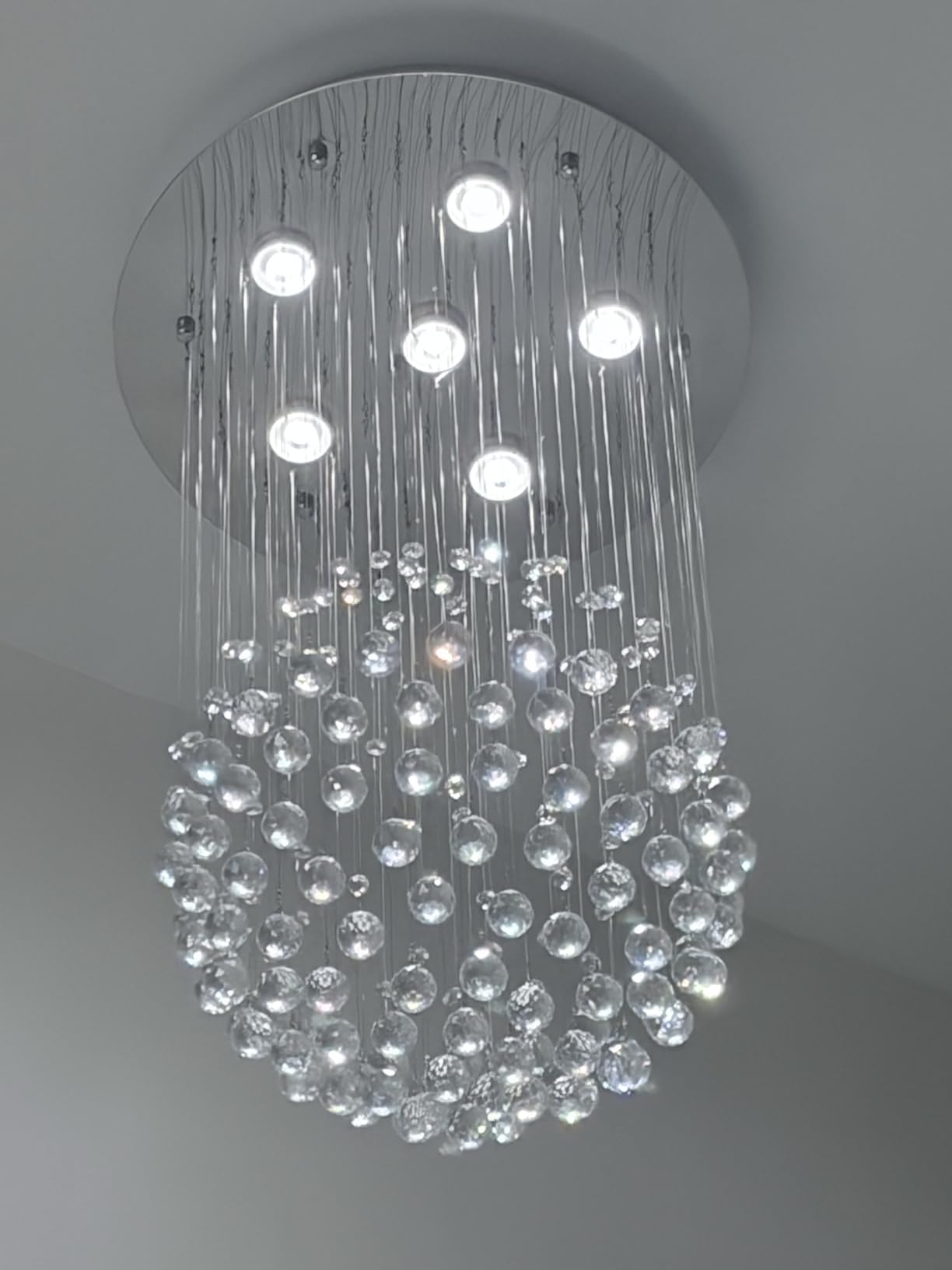 Saint Mossi Chandelier Modern K9 Crystal Raindrop Chandelier Lighting Flush mount LED Ceiling Light Fixture Pendant Lamp for Dining Room Bathroom Bedroom Livingroom 6 GU10 LED Bulbs Required H32 X D18 customer photo 2