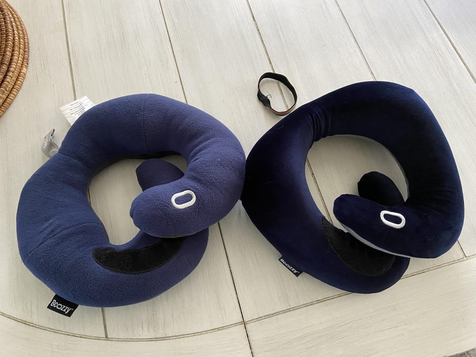 BCOZZY Travel Neck Pillow for Airplane - Patented Head, Neck & Chin Support. Soft, Adjustable Pillow for Comfortable Resting on Long Flights, Car Rides & Recliners. Washable, Carry Bag, Large, Navy customer photo 1