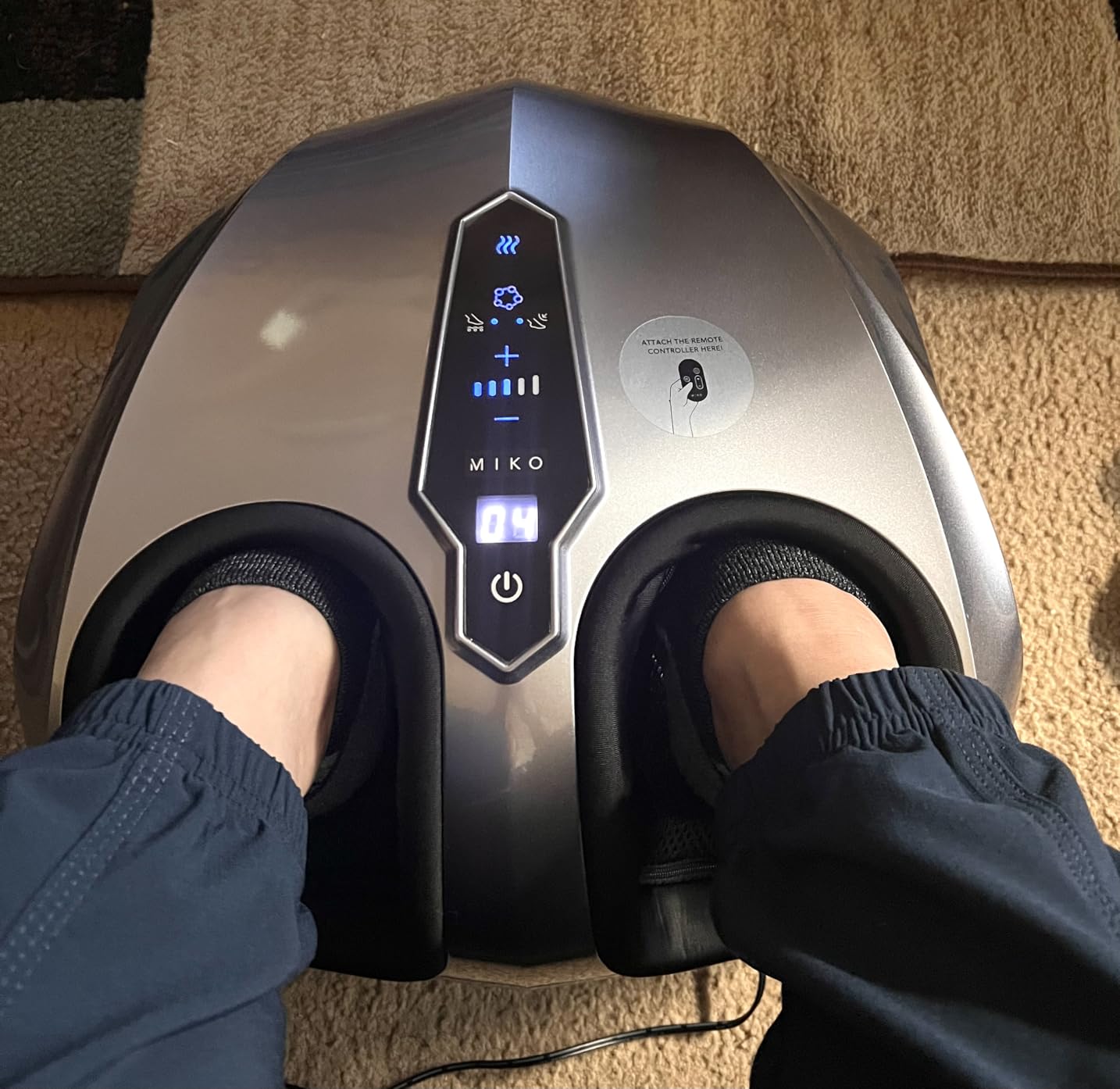 MIKO Shiatsu Foot Massager with Heat for Neuropathy & Plantar Fasciitis | Heated shiatsu feet massager, 5 intensity levels, deep compression & wireless remote, fits feet up to men's size 12 customer photo 2