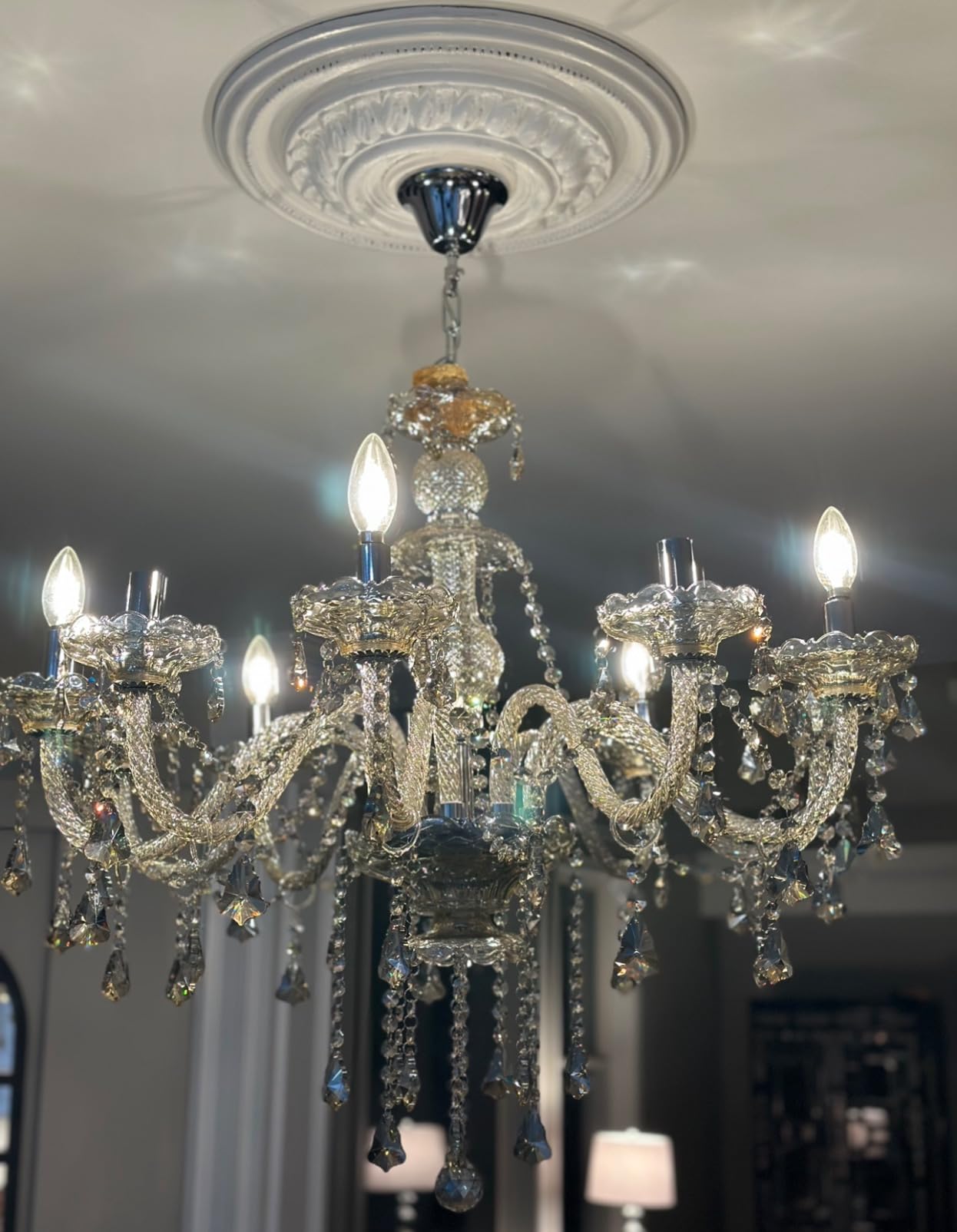 Ridgeyard 10-Light Crystal Chandelier Cognac/Champagne Modern K9 Crystal Candle Pendant Lamp Ceiling Lighting Fixture, Chandeliers for Dining Room Home Decor customer photo 2