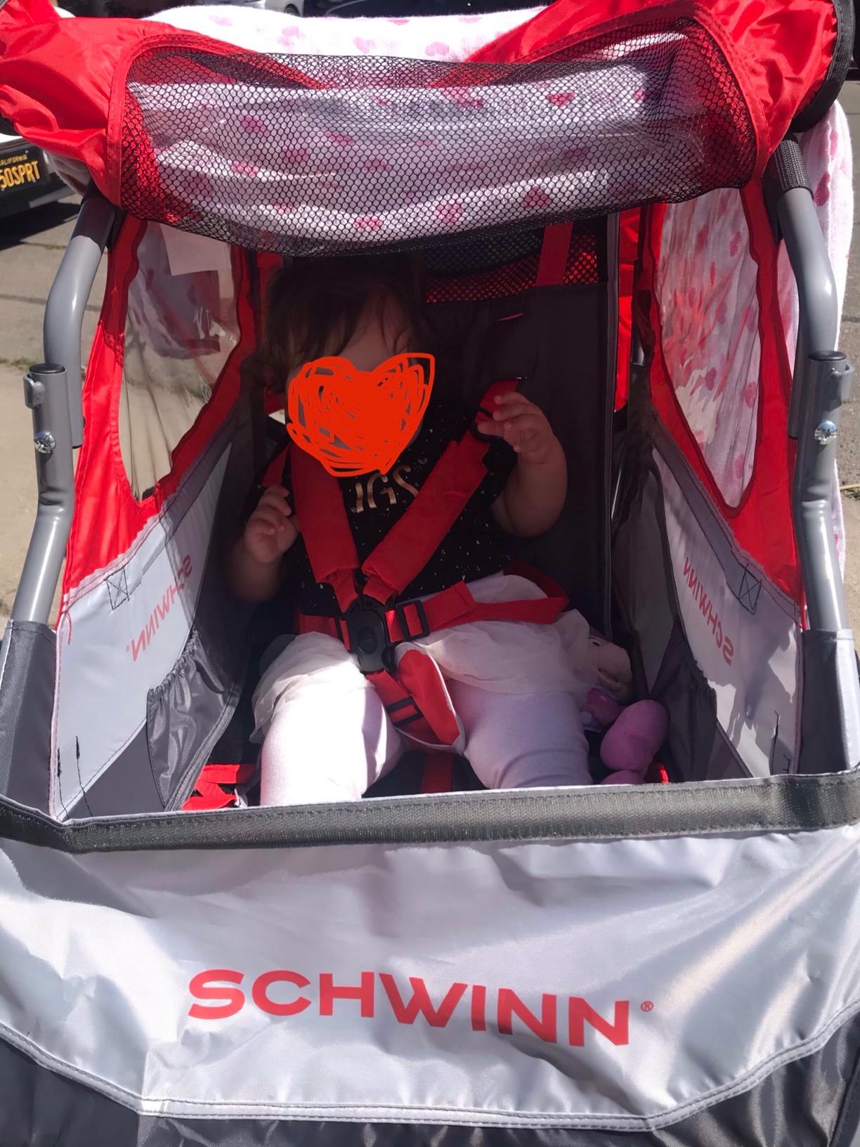 Schwinn Trailblazer Plus Kids Bike Trailer, Single Seat, Universal Coupler, Folding Frame, Quick-Release Wheels, Canopy with Bug Screen and Weather Shield, Schwinn Bike Trailer for Kids customer photo 1