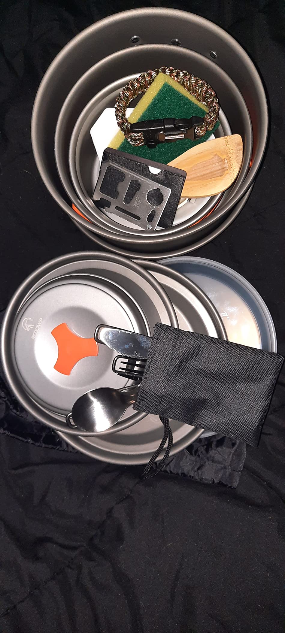 REDCAMP 6/10/11/12/14/15/19 PCS Camping Cookware Mess Kit Camping Gear Campfire Utensils Lightweight Stackable Pot Pan Bowls Soup Spoon with Storage Bag for Camping, Backpacking, Outdoor Cooking customer photo 2