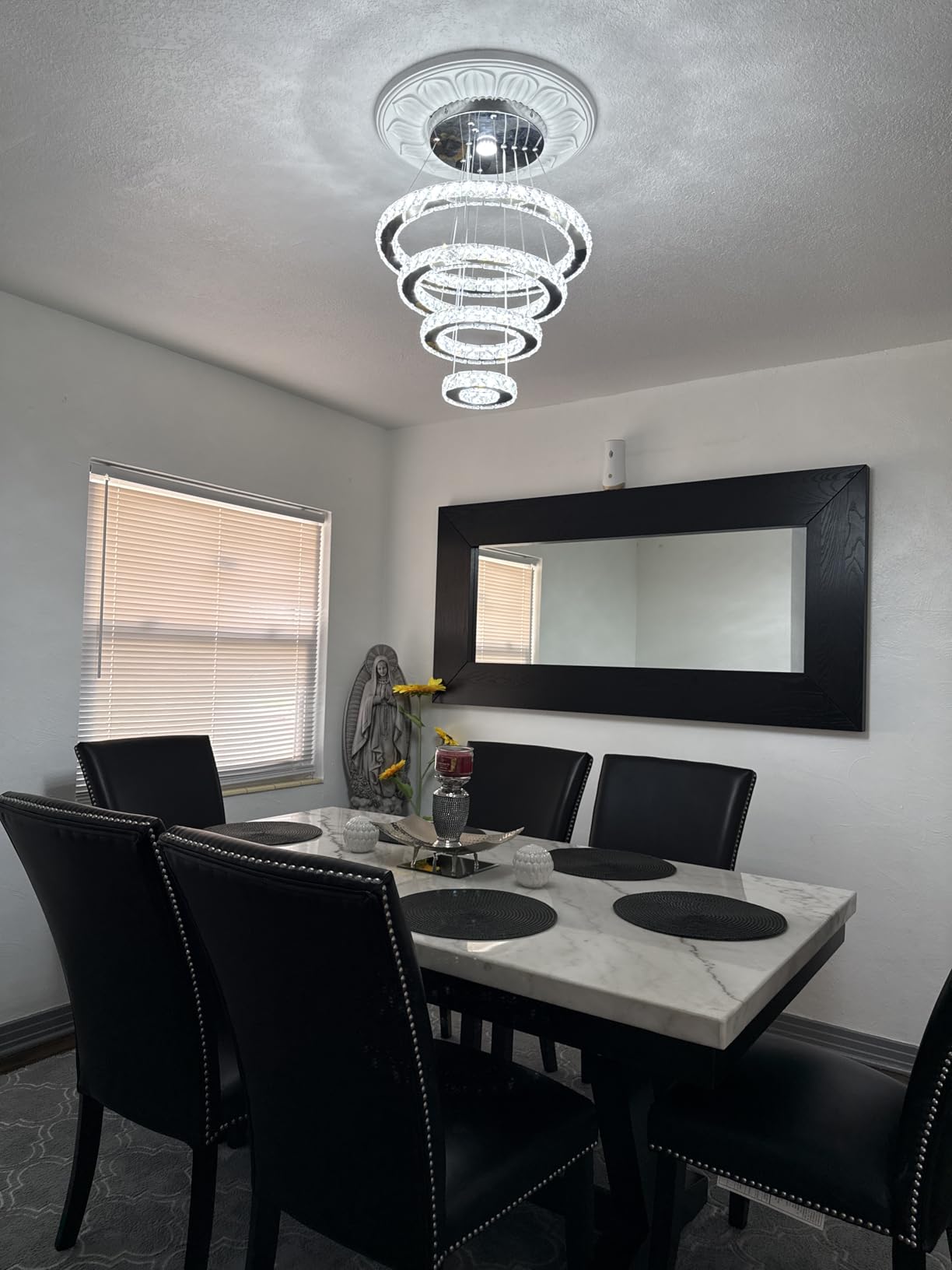 4-Ring Crystal Chandelier Adjustable LED Pendant Cool White customer photo 2