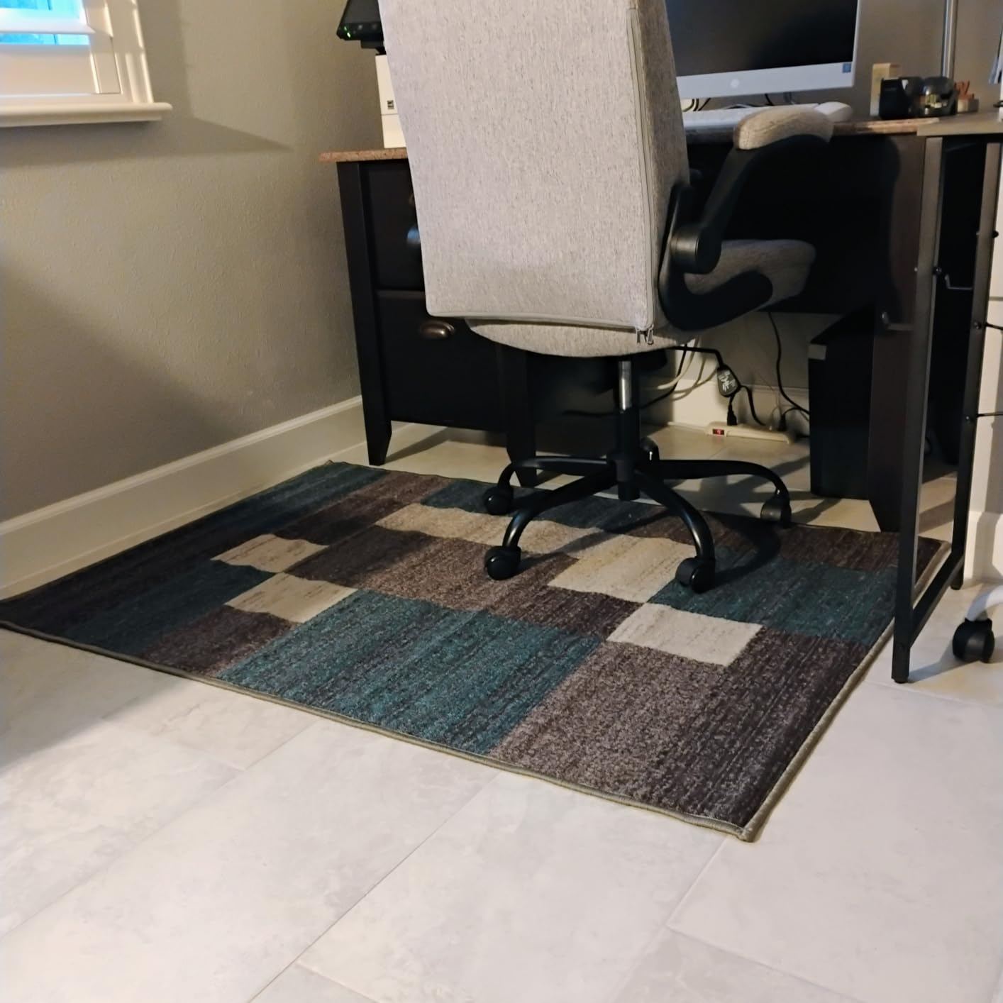 Rugshop Geometric Boxes Non-Slip Contemporary Area Rug Blue 5'3