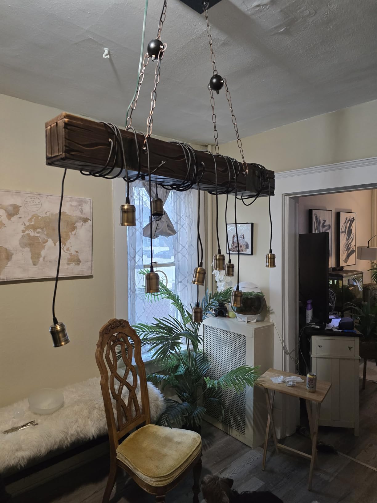 10-Lights Rustic Chandelier Wooden Retro Pendant Light Industrial Suspension Light Wood Chandelier -line can be Adjusted Freely customer photo 1