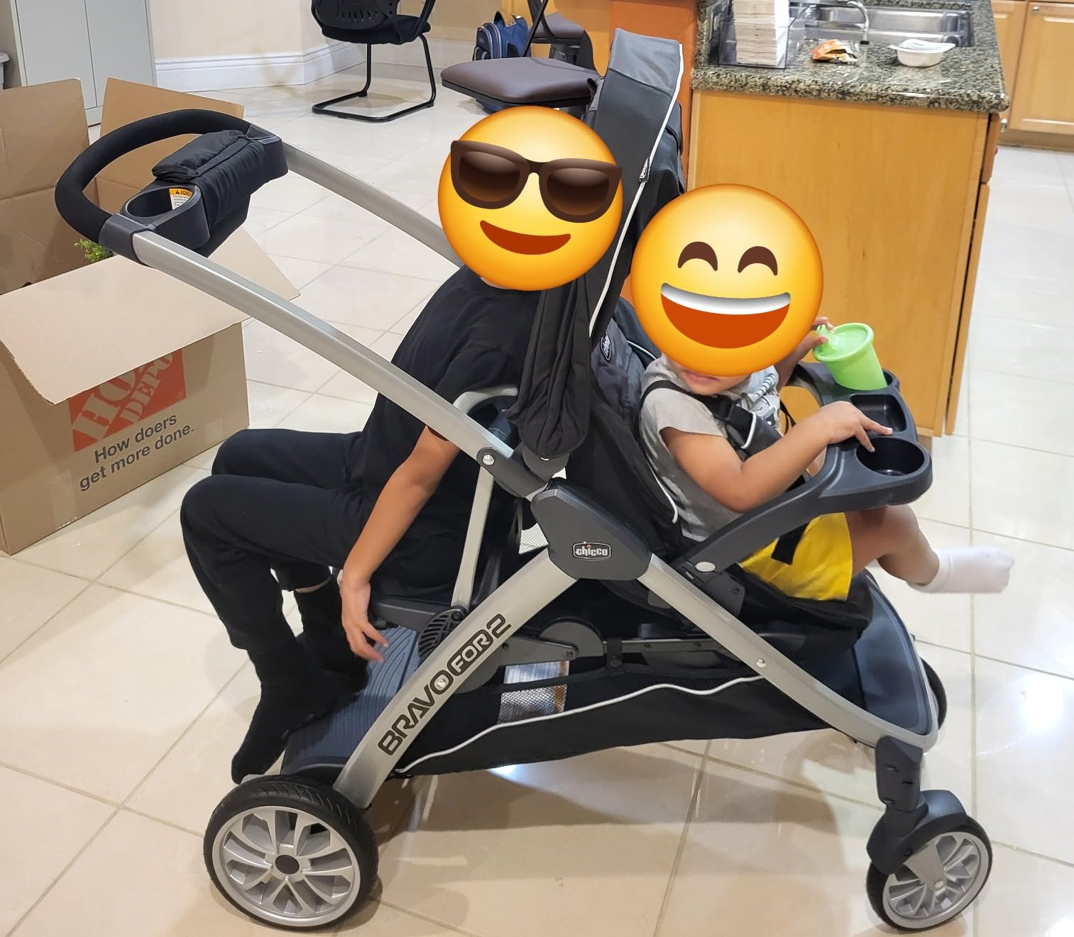 Chicco BravoFor2 Double Stroller for Infant and Toddler, Sit or Stand | Iron/Black, baby stroller with 5-point harness, Chicco car seat compatible, toddler standing platform, one-hand fold customer photo 2
