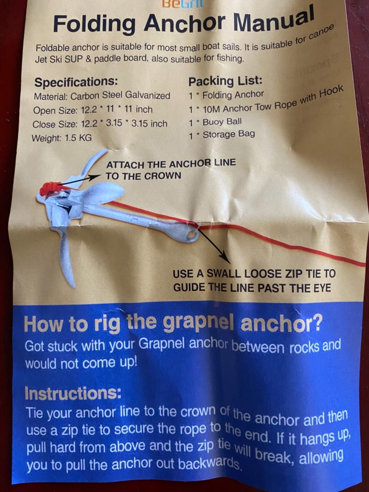 BeGrit Small Kayak Anchor w/Rope, Folding Marine Anchor for Paddle Board customer photo 1