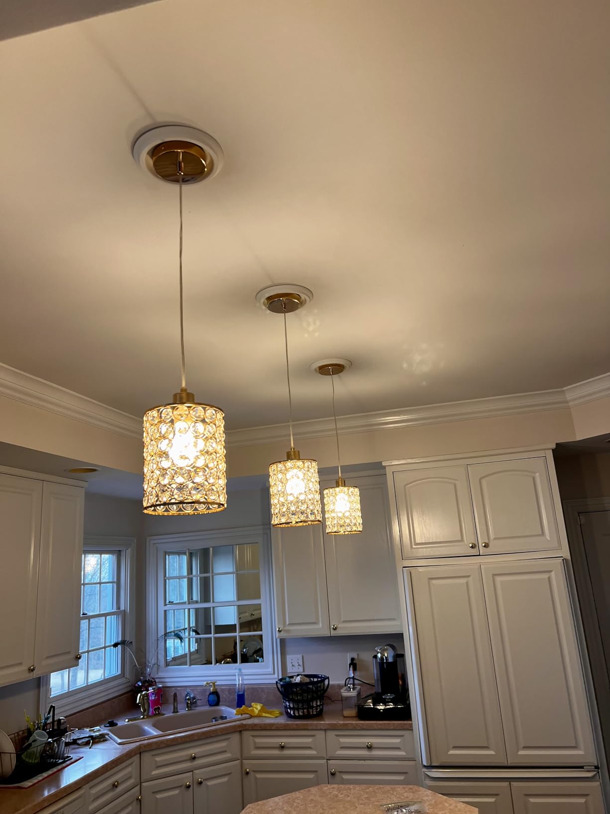 3 Pack Crystal Pendant Light, Modern Chrome Kitchen Island Pendant Lighting,Cord Adjustable Bar Ceiling Hanging Lights for Kitchen Dining Room Bedroom Bar customer photo 1