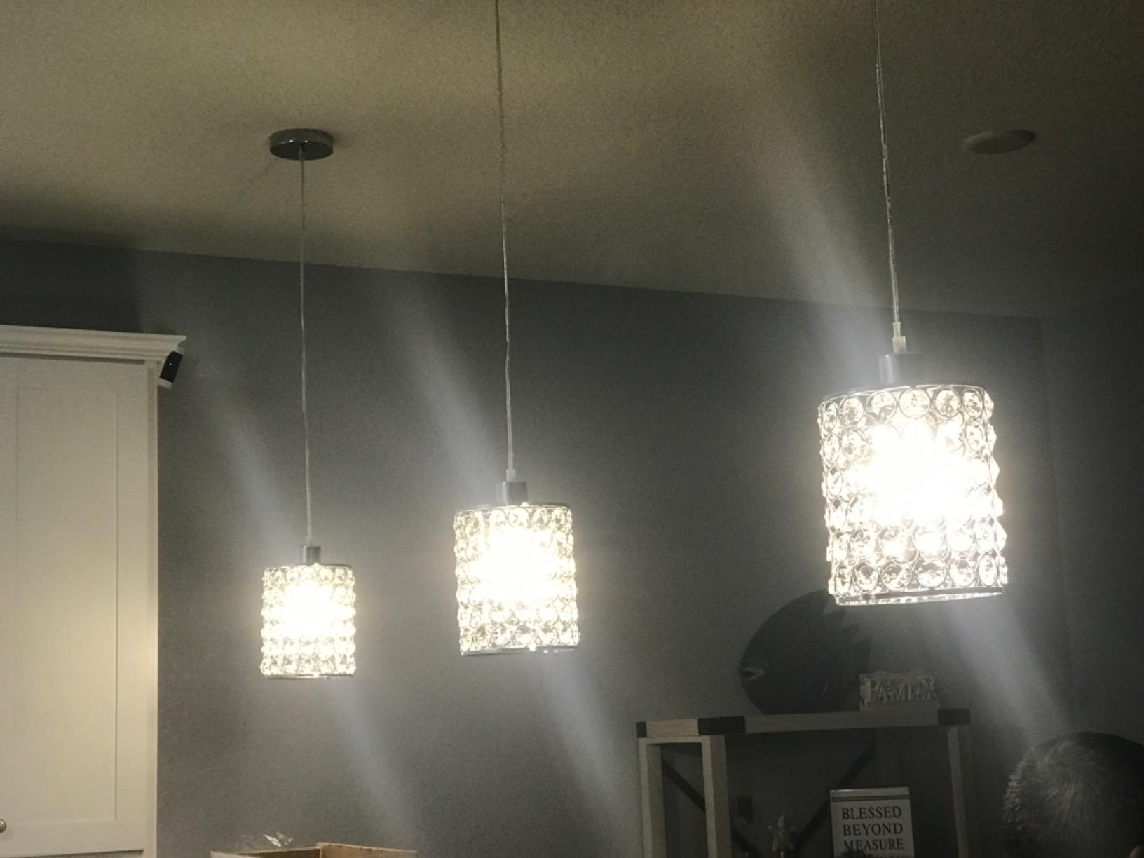 3 Pack Crystal Pendant Light, Modern Chrome Kitchen Island Pendant Lighting,Cord Adjustable Bar Ceiling Hanging Lights for Kitchen Dining Room Bedroom Bar customer photo 2