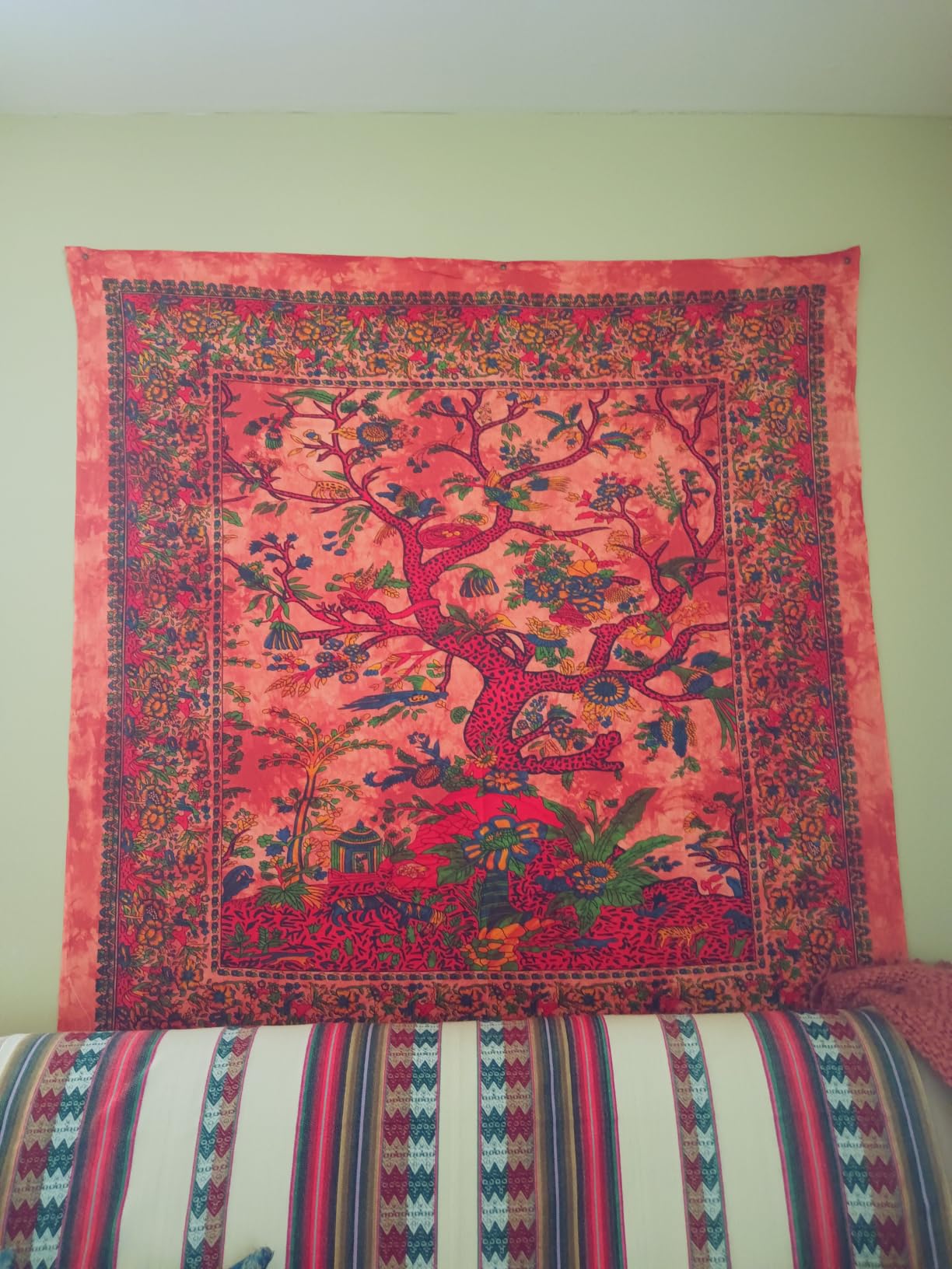 THE ART BOX Tapestry Green Tree of Life Wall Hanging – Indian Cotton Full Size Bedspread, Picnic Sheet, Wall Decor, Blanket, Wall Art for Bedroom (Full, 85x90 Inch) customer photo 1