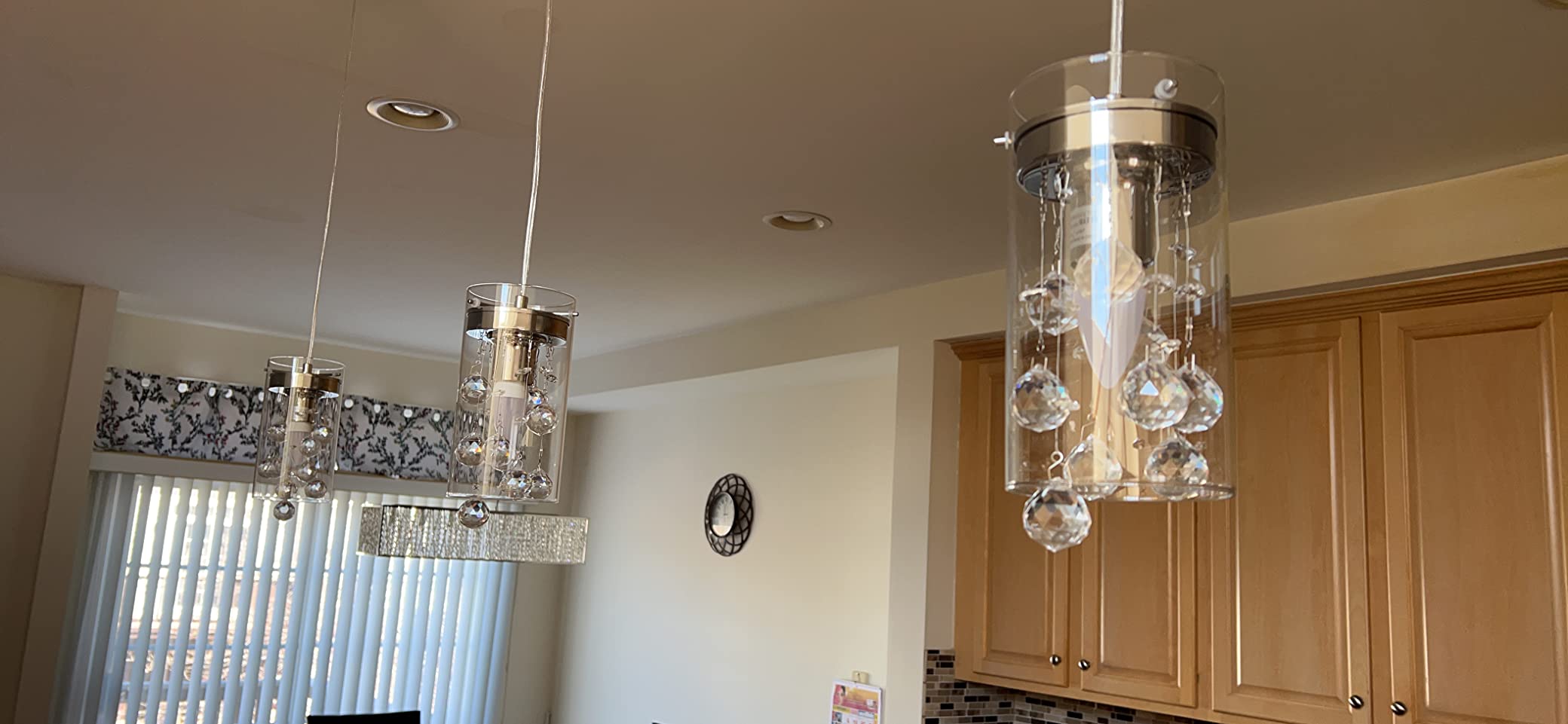 Crystal Pendant Light,Modern Kitchen Island Pendant,3 Pack Pendant Lights for Kitchen Island,Adjustable Chrome Pendant Light for Kitchen Dining Room Bedroom customer photo 1