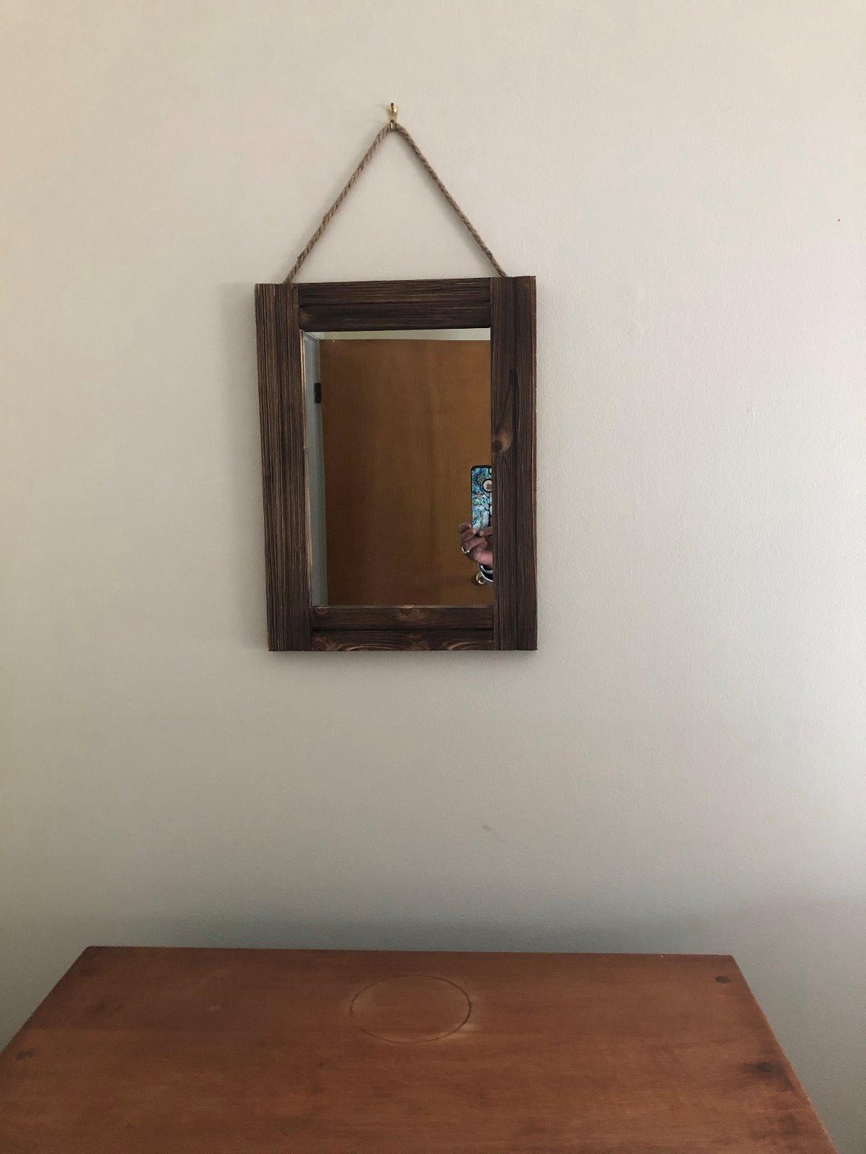 16 X 12 Inch Rustic Wood Framed Wall Mirror with Hanging Rope for Farmhouse Decor, for Entryway, Bedroom, Bathroom, Dresser, Brown customer photo 1