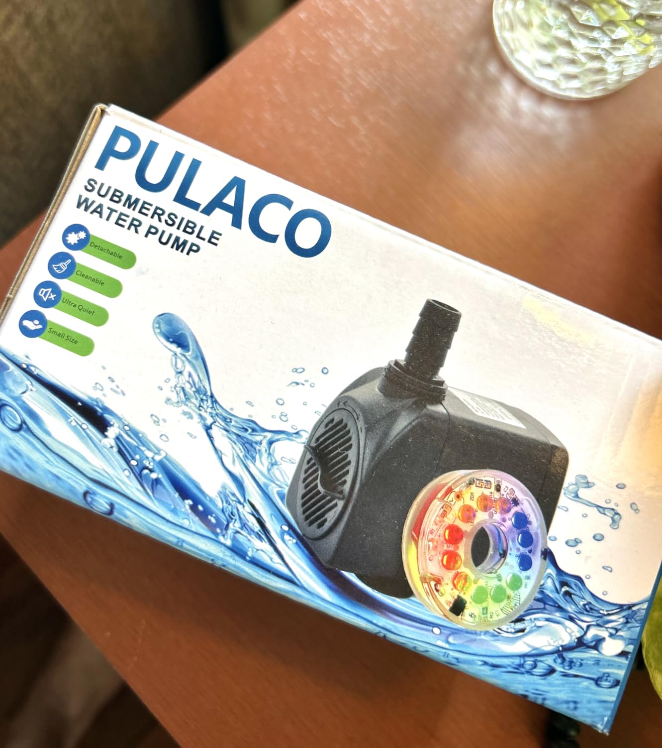 PULACO 160GPH Small Fountain Pump, 10Watt Submersible Pump with Automatic Color Changing LED Light and 3.3 ft Tubing for Water Feature, Outdoor Pond, Aquarium fish tanks customer photo 1