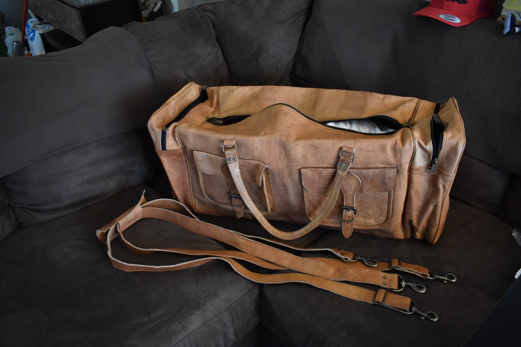 32 Inch Large Leather Duffle Bag for Men, Travel Holdall Gym Bag customer photo 1