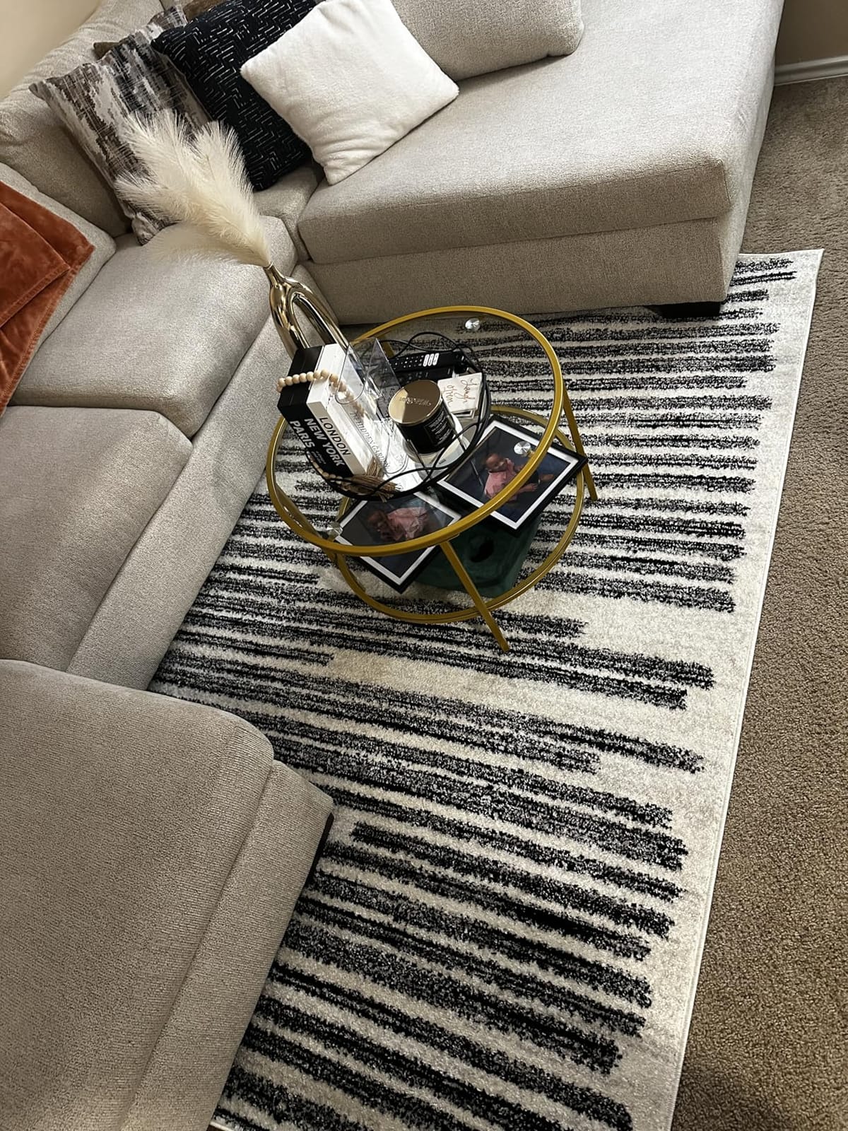 JONATHAN Y Khalil Modern Berber Stripe Cream/Black Indoor Area Rug, 8x10, Contemporary, Bohemian, Easy-Cleaning for Living Room, Bedroom, Kitchen, Pet Friendly, Non-Shedding (MOH207A-8) customer photo 2