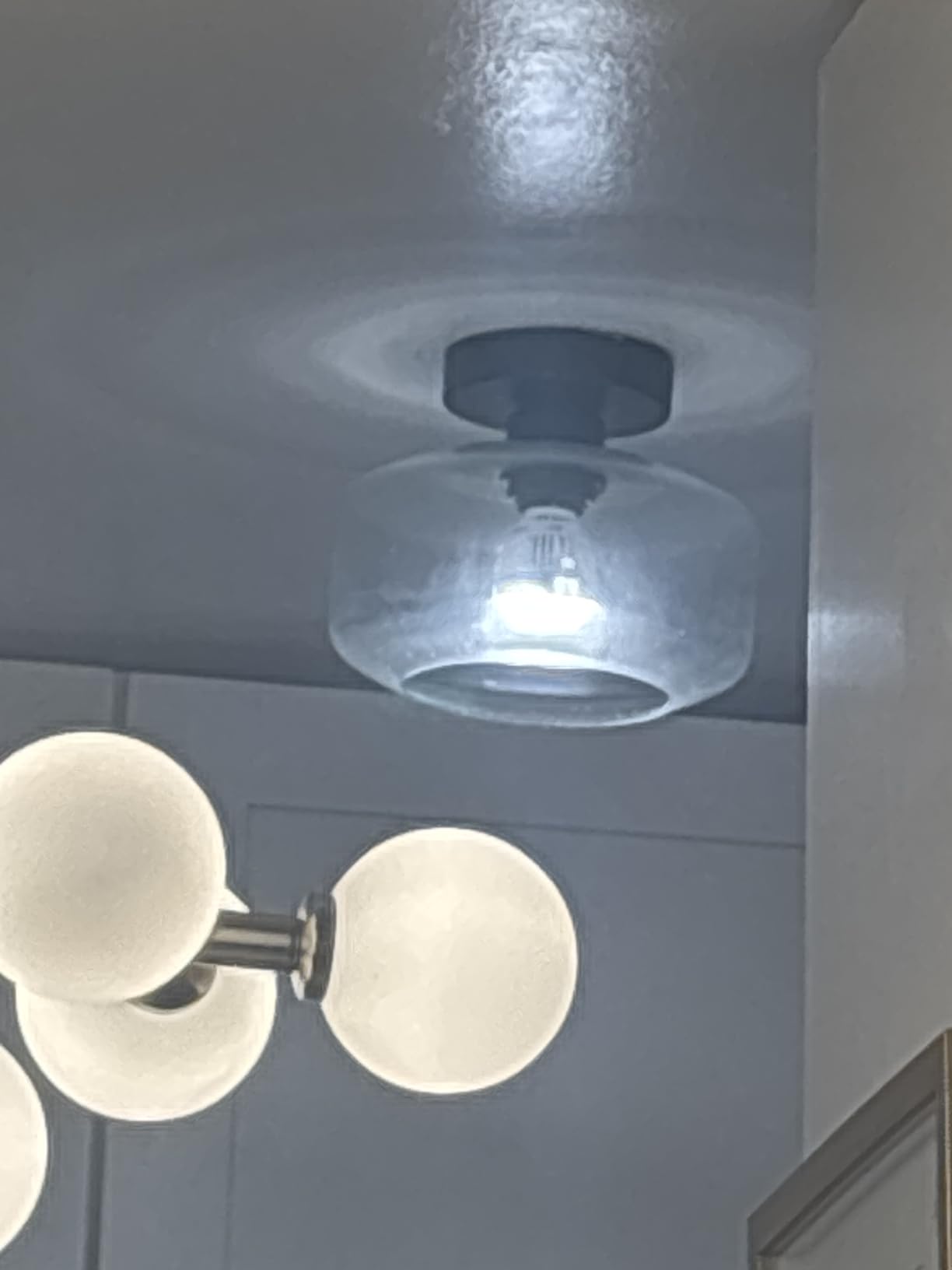 MAXvolador Industrial Semi Flush Mount Ceiling Light, Clear Glass Pendant Lamp Shade, Farmhouse Lighting for Hallway, Vintage Hanging Light Fixtures customer photo 2
