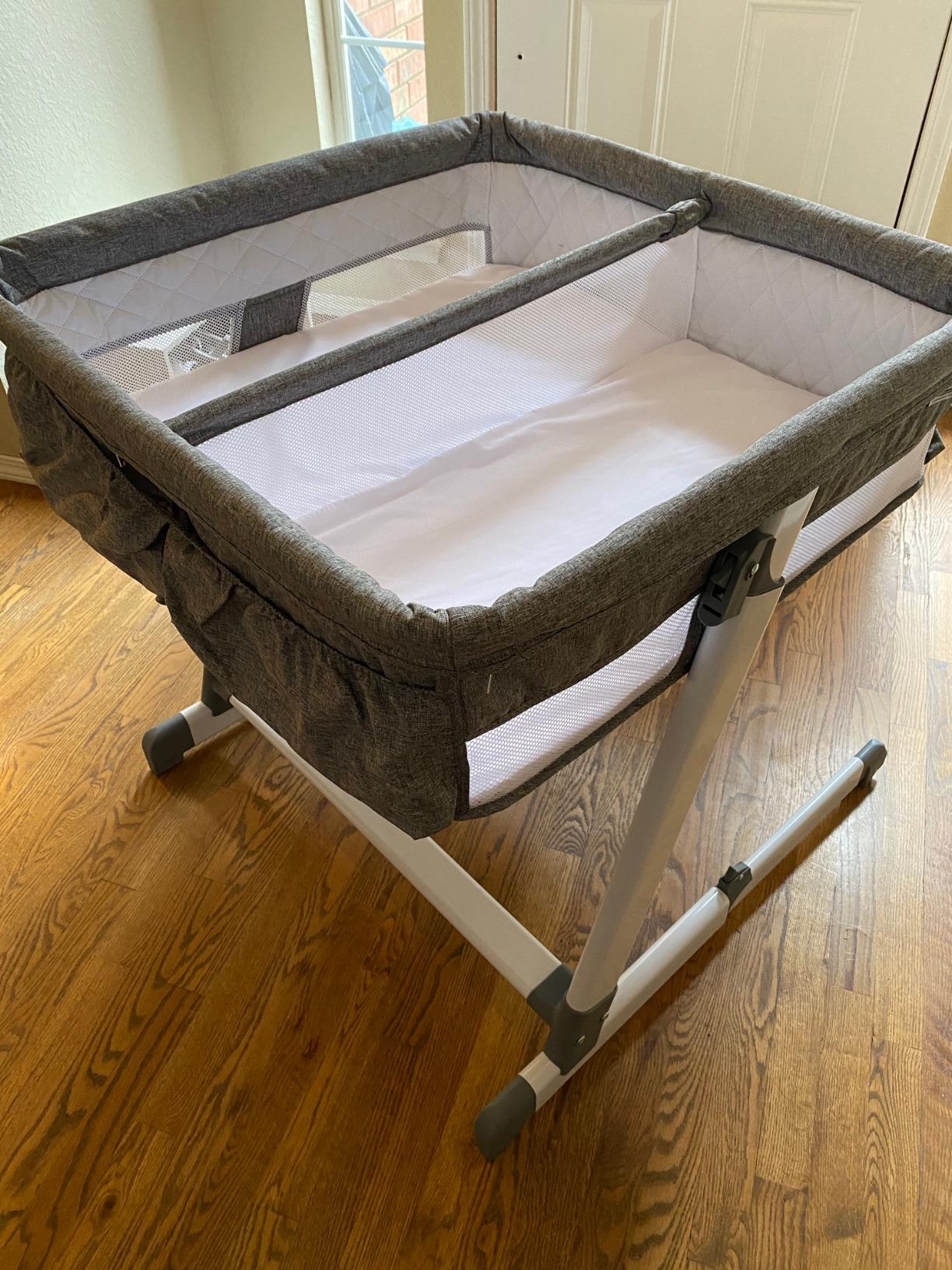 Simmons Kids By The Bed City Sleeper Bassinet for Twins - Adjustable Height Portable Crib with Wheels & Airflow Mesh, Grey Tweed customer photo 1