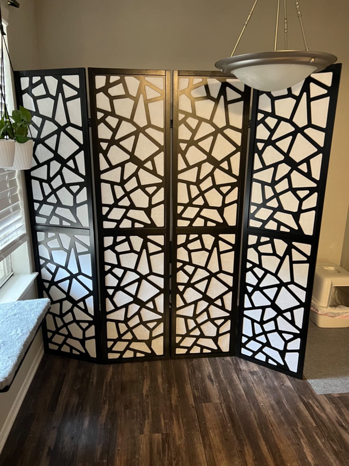 Roundhill Furniture Giyano 4 Panel Screen Room Divider, White Screen with Gold Frame customer photo 2