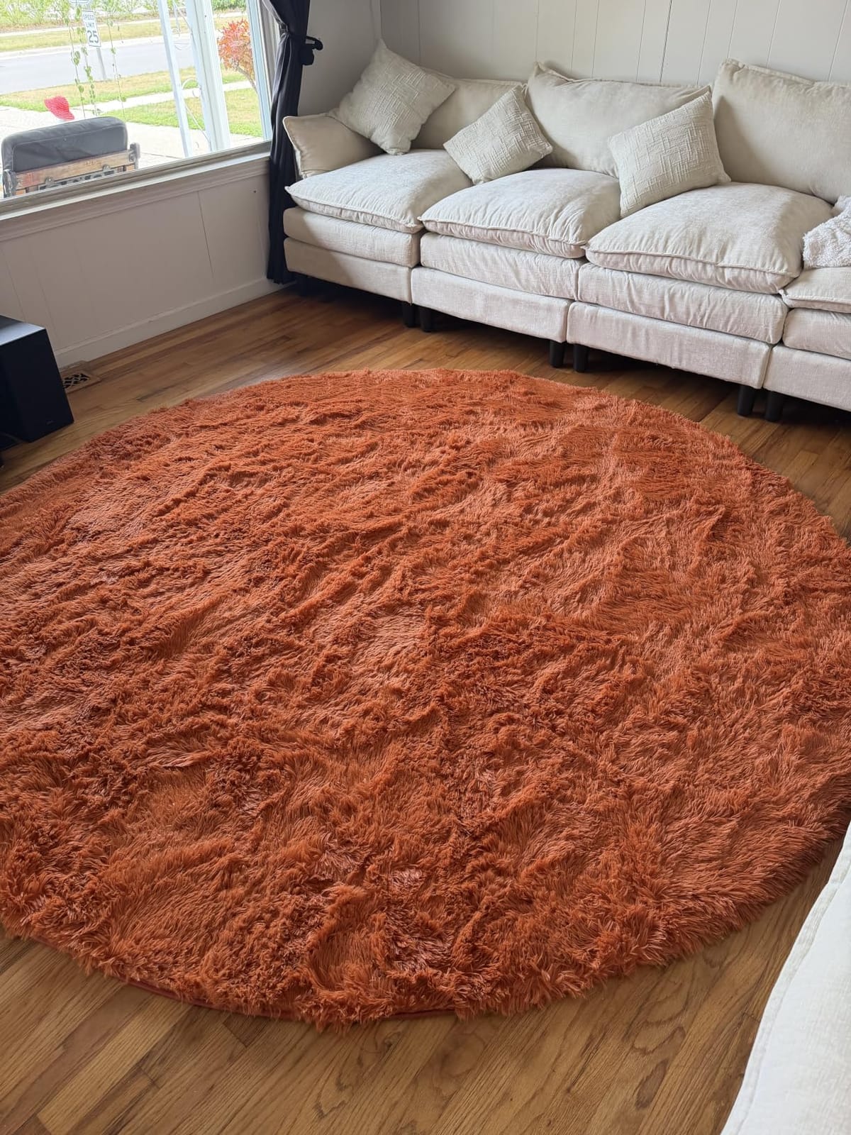 Amdrebio Beige Boho Round Circle Fluffy Area Rug 4Ft for Bedroom Nursery customer photo 1