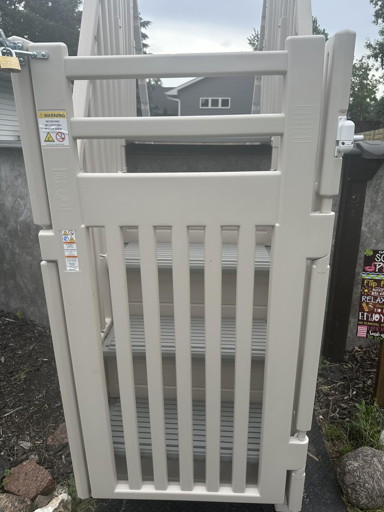 Confer Plastics Step Enclosure System: Above Ground Entry System, Dual Handrails, Slip-Resistant Steps, Supports 400 lbs, Easy Install – Made in USA, Warm Grey with Blue Step-1X Treads customer photo 1
