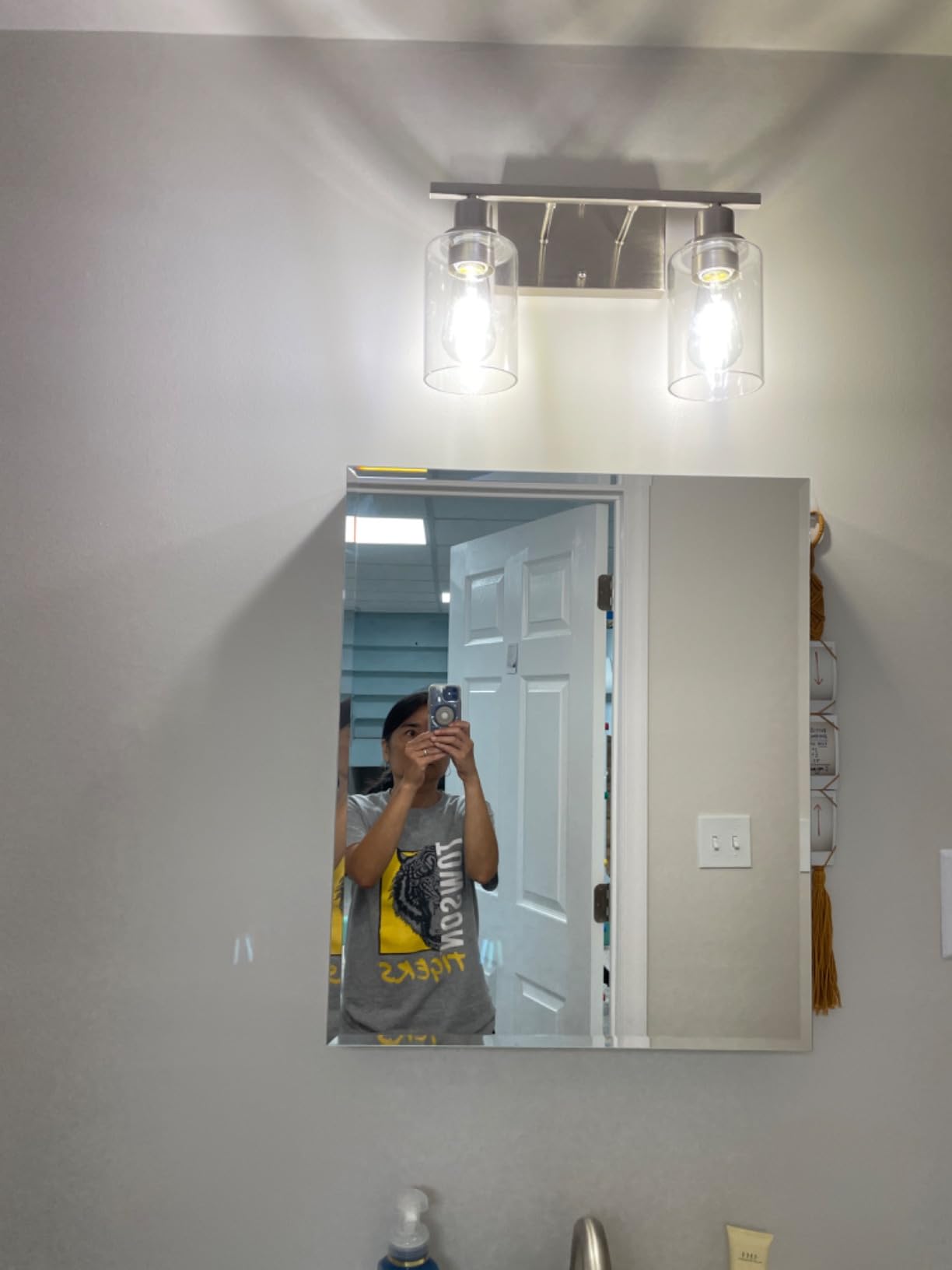 ShineTech 2-Light Bathroom Vanity Light, Brushed Nickel Modern Wall Sconce customer photo 2