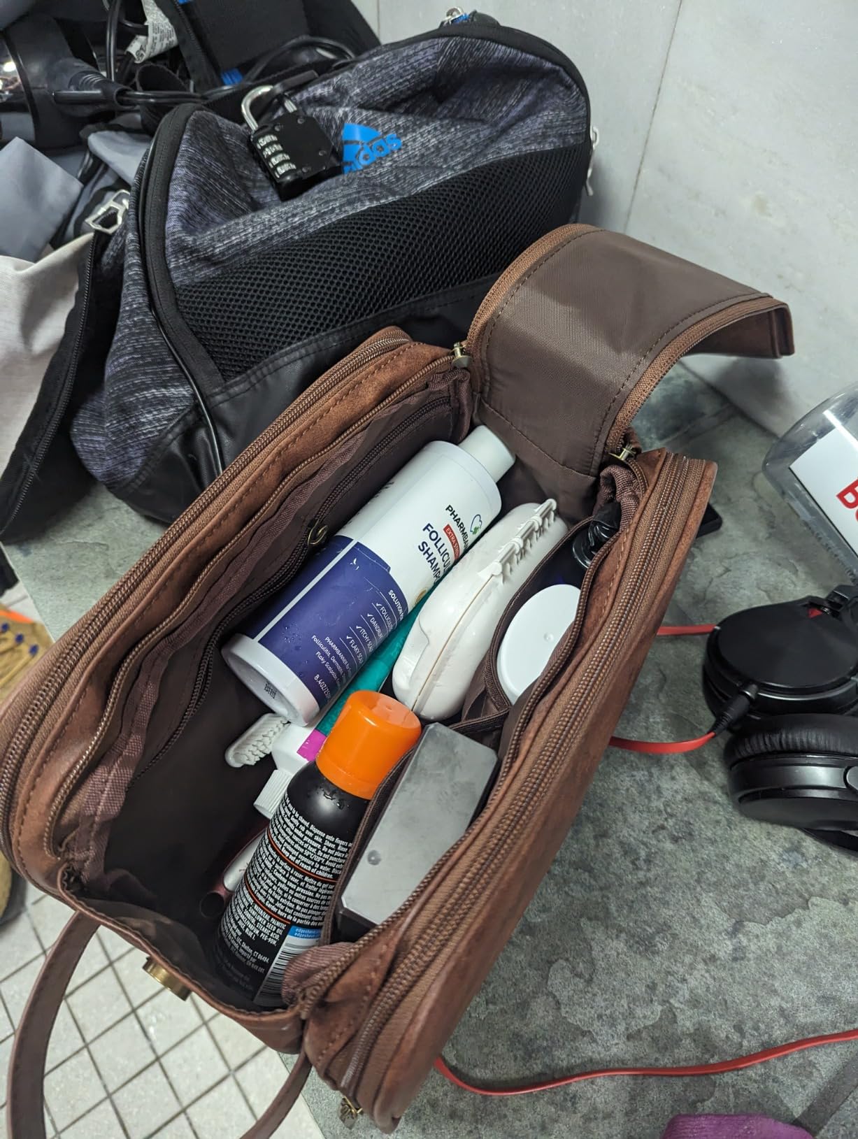 Elviros Travel Toiletry Bag for Men PU Leather Dopp Kit (Small, Brown) customer photo 2