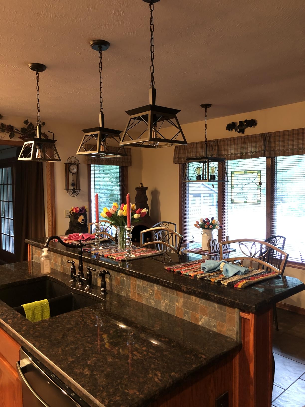 Q&S Farmhouse Dining Room Pendant Light Fixture,1-Light Industrial Chandelier Hanging Small Lights for Hallway Entryway Patio Kitchen Island D9.5 UL Listed customer photo 2