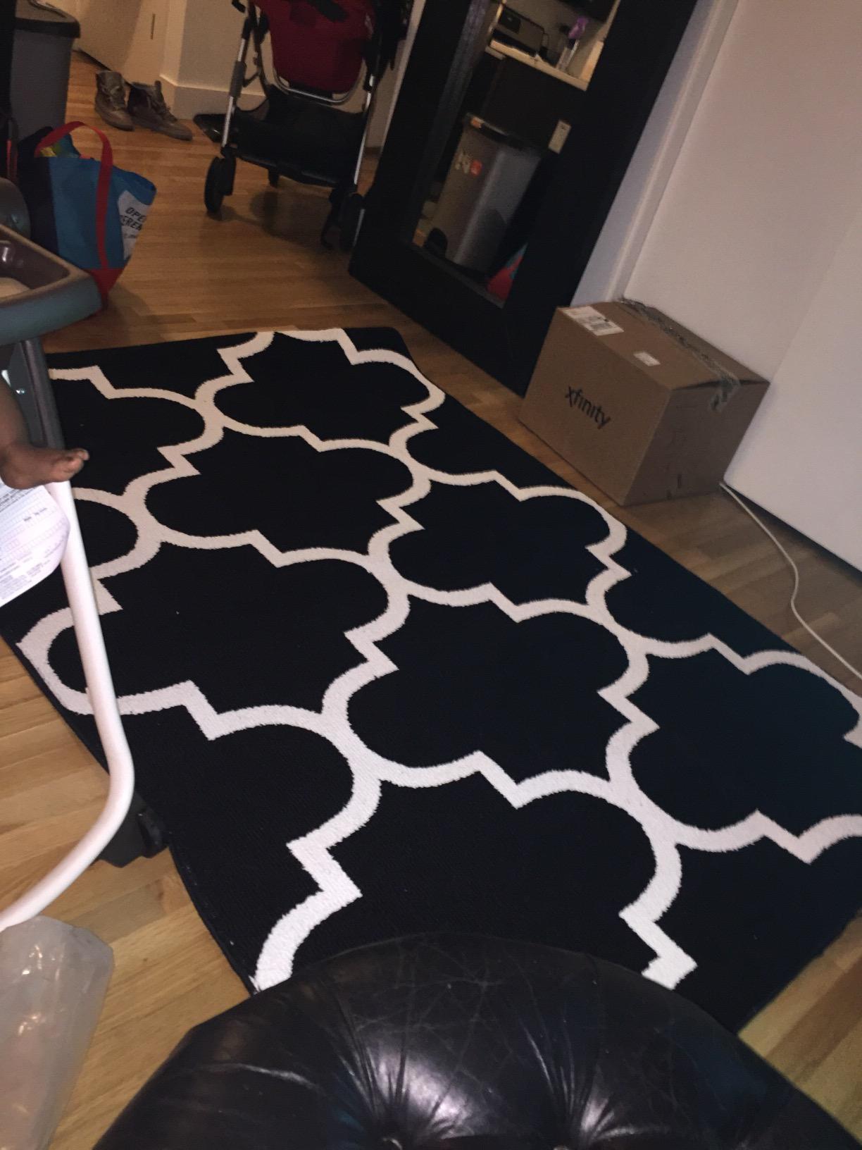 Garland Rug Quatro Navy 5' x 7' Cut-Loop Trellis Area Rug –Soft, Comfortable, Stylish & Budget-Friendly Rug in a Beautiful Solid Navy Blue customer photo 1