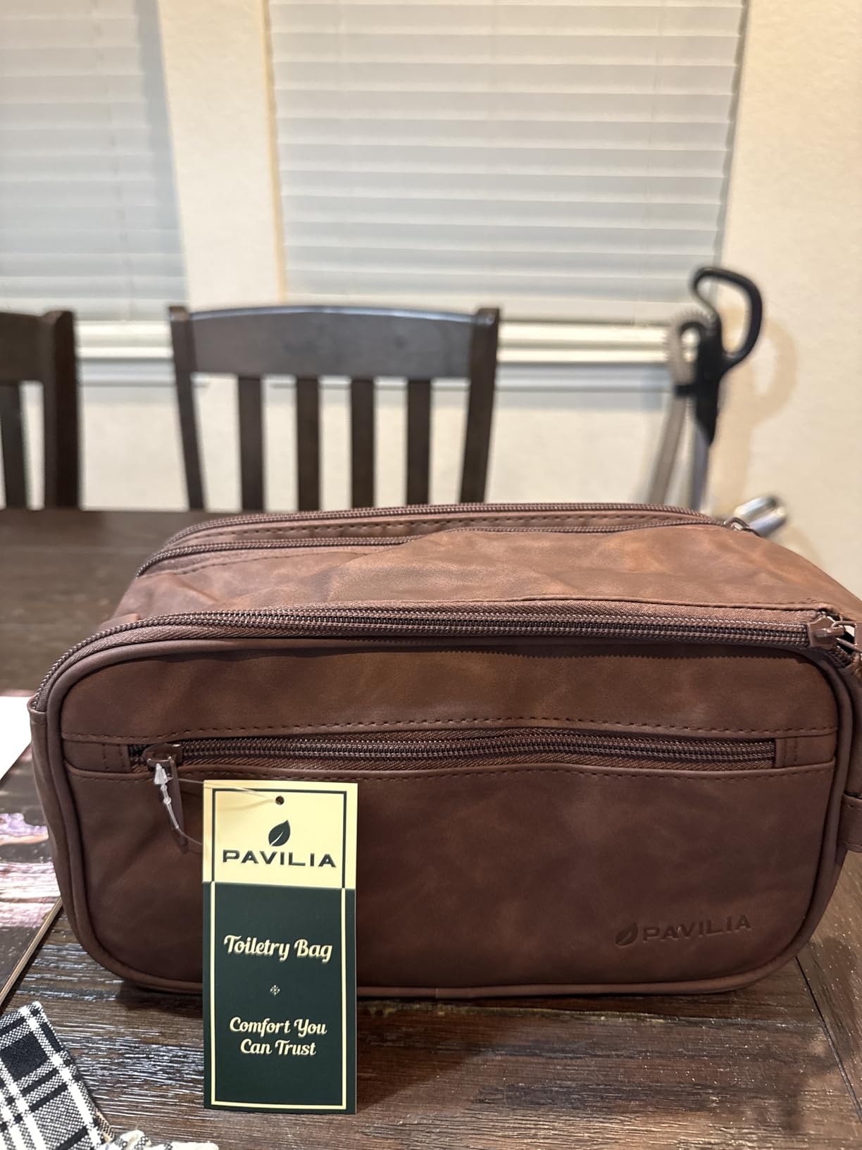 PAVILIA Toiletry Bag for Men, Travel Essentials Shaving Dopp Kit, Mens Travel Bag Toiletries Organizer Case for Grooming, PU Leather Water Resistant Cosmetic Bag Pouch (Dark Brown) customer photo 2