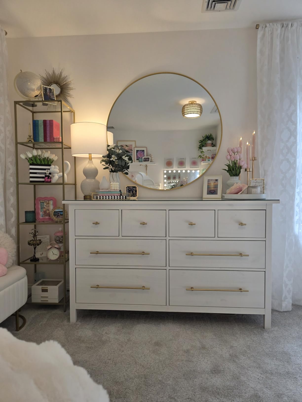 BEAUTYPEAK 24 Inch Round Mirror, Metal Frame Circle Mirror, Gold customer photo 1
