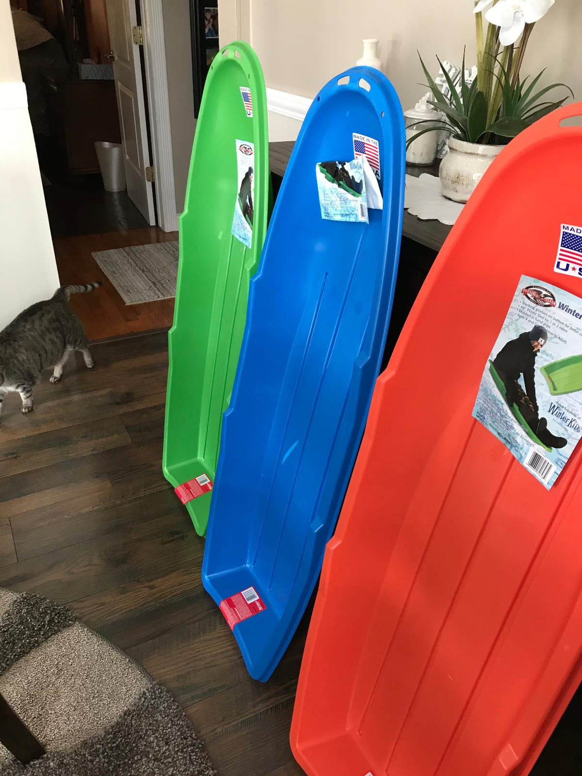 Flexible Flyer Winter Lightning Snow Sleds for Kids and Adults (3-Pack) - 48 Inch Toboggan Style Plastic Sled with Hard Bottom for Fast, Smooth Rides - 1 or 2 Riders (Blue, Green, Orange) customer photo 2