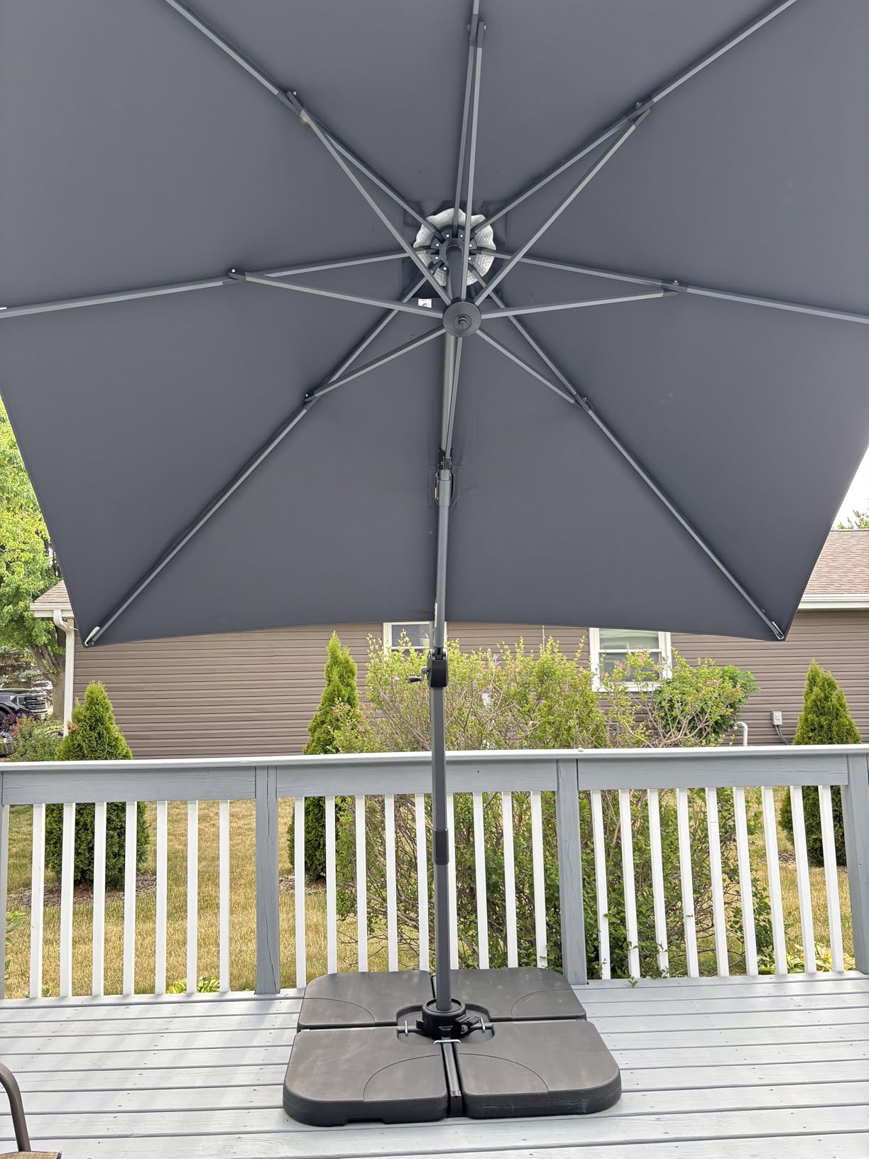 PURPLE LEAF Cantilever Umbrella 9' x 11.5' Rectangle 360° Rotation Grey | Fade Resistant, Built to Last, Easy Shade Control, Aluminum handle Smooth action, 360° Shade Freedom, 99% UV Protection customer photo 1
