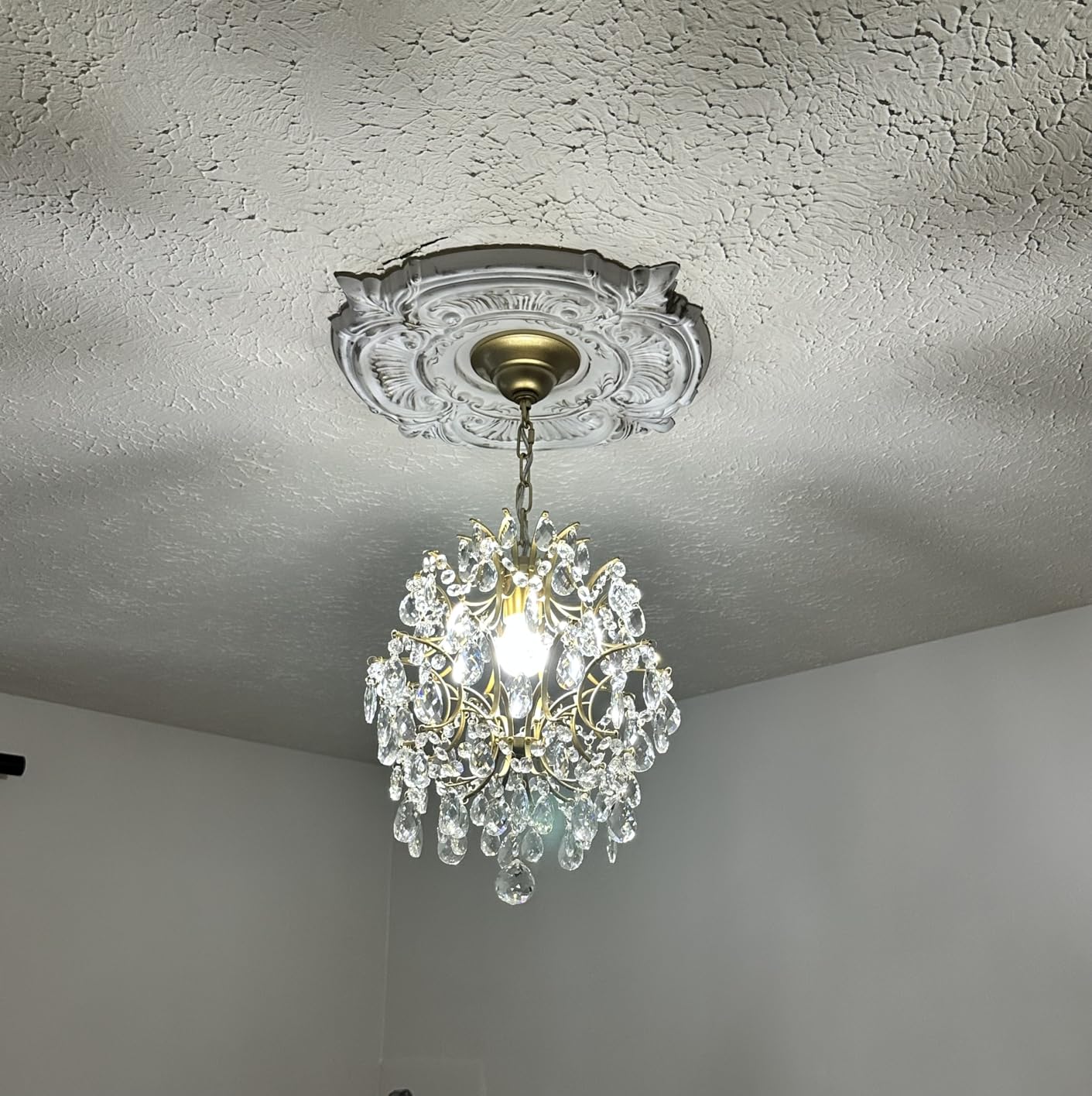 Bestier Gold Modern Pendant Chandelier Crystal Raindrop Lighting Ceiling Light Fixture Lamp for Dining Room Bathroom Bedroom Livingroom entryway 1 E26 Bulbs Required D13 in x H16 in customer photo 2