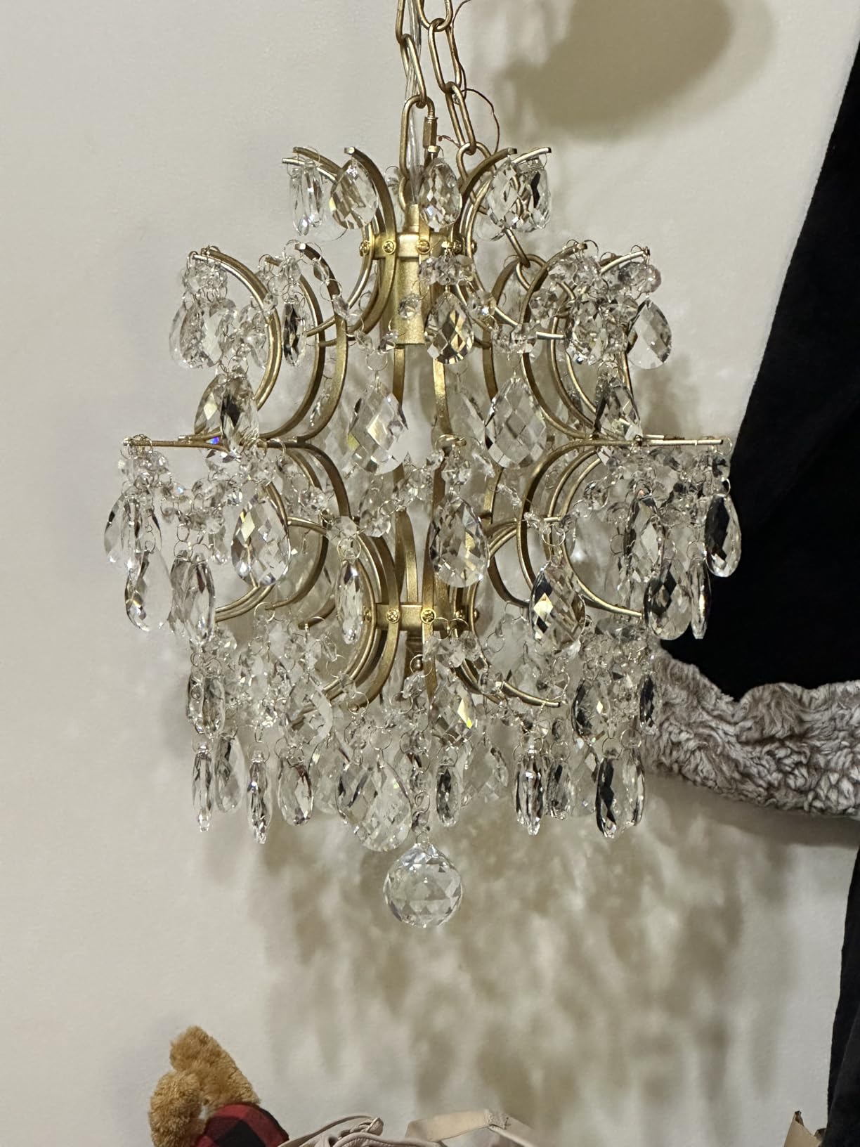 Bestier Modern Gold Pendant Chandelier Crystal Raindrop Lighting Ceiling Light Fixture Lamp for Dining Room Bathroom Bedroom Livingroom entryway 3 E12 Bulbs Required D16 in x H18 in customer photo 1