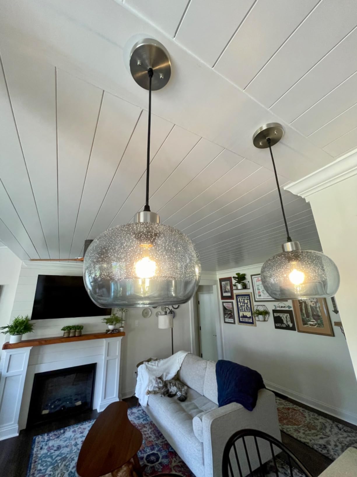 CASAMOTION Glass Pendant Lights Kitchen Island, Marble Blue 8.7 Inch 2 Pack customer photo 1