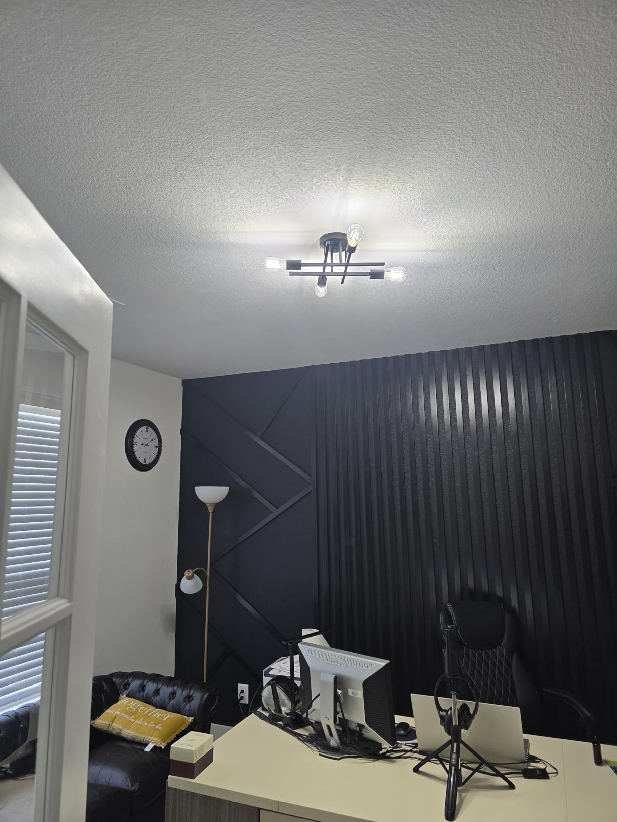 SunRider Industrial 4-Light Semi Flush Mount Ceiling Light Fixture, Modern Farmhouse Lights Matte Black, Rustic Sputnik Chandelier for Bedroom Foyer customer photo 2