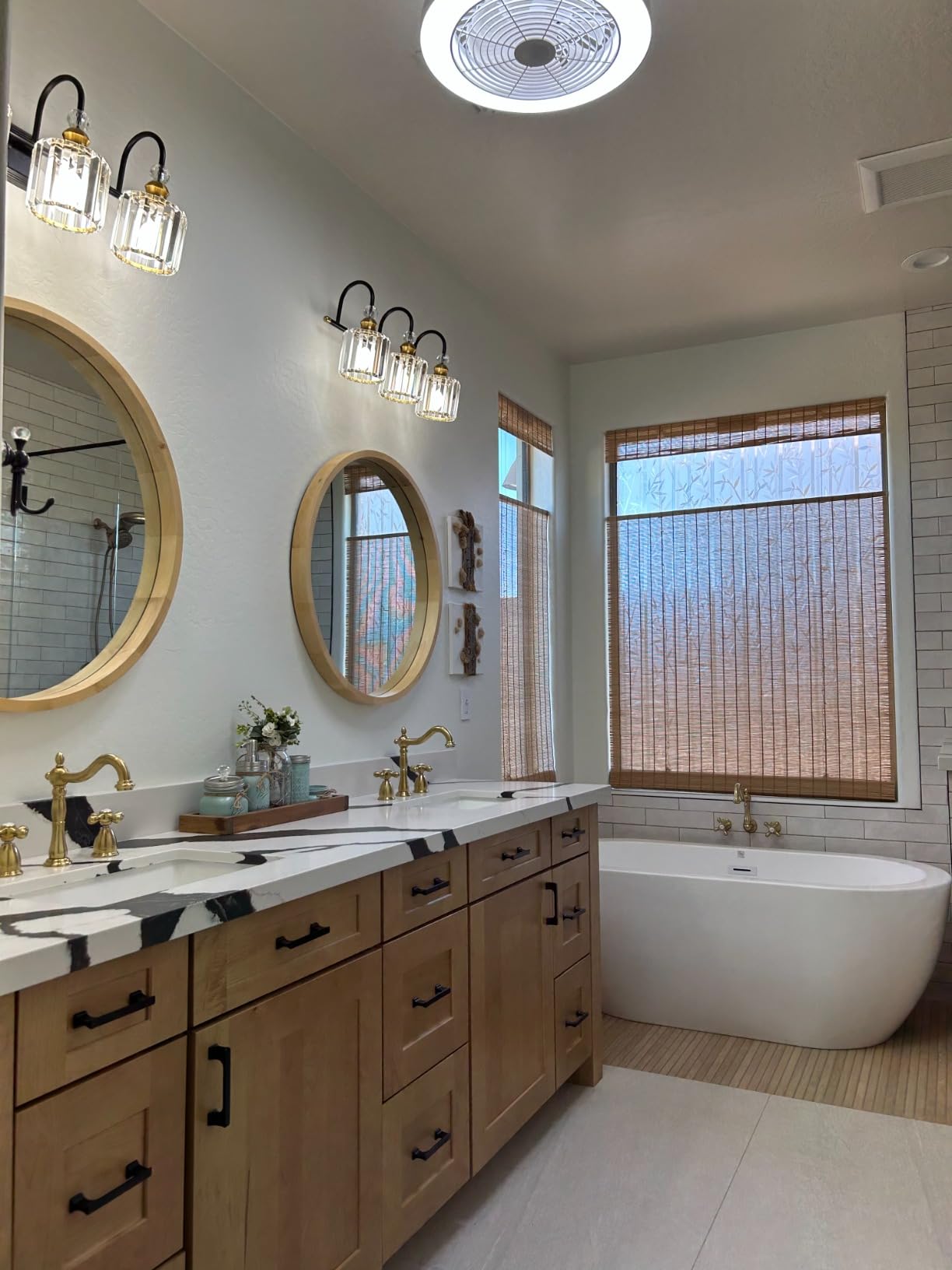 MOOD Custom Bamboo Shades | Rustic | Cordless Bamboo Roman Shades for Windows and Doors (Natural Woven) | Rustic Walnut (Great Privacy) | Custom Size customer photo 1