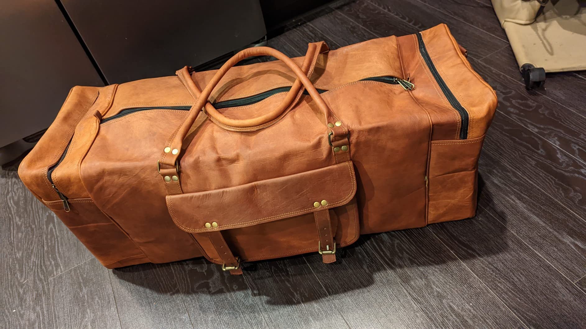 Leather 24 Inch Luggage Handmade Duffel Bag Carryall Weekender Travel Overnight Gym Sports Carry On Duffel Bag For Men And Women customer photo 2
