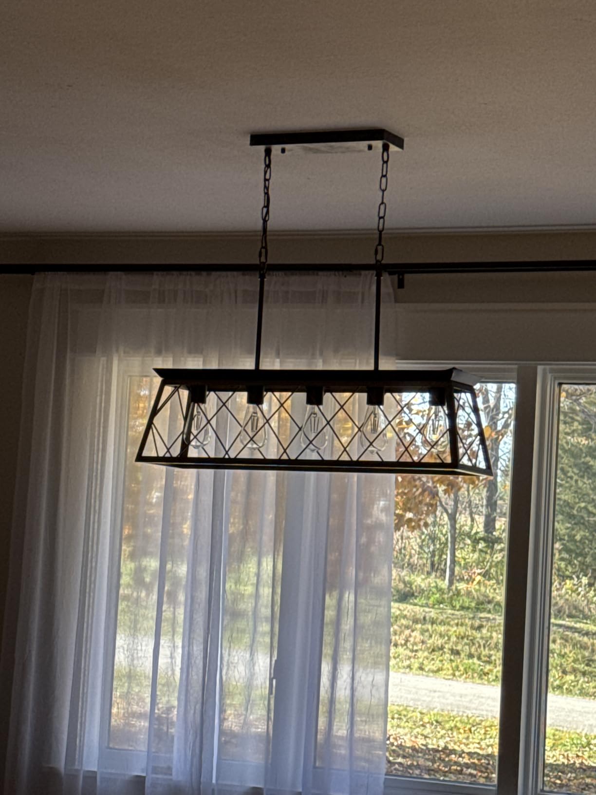 Q&S Dining Room Chandelier Light Fixtures,Farmhouse Rustic Vintage Antique Linear Chandeliers Pendant Ceiling Light Fixture for Kitchen Island Bar Office Coffee Shop 5-Lights Oak and ORB UL Listed customer photo 2