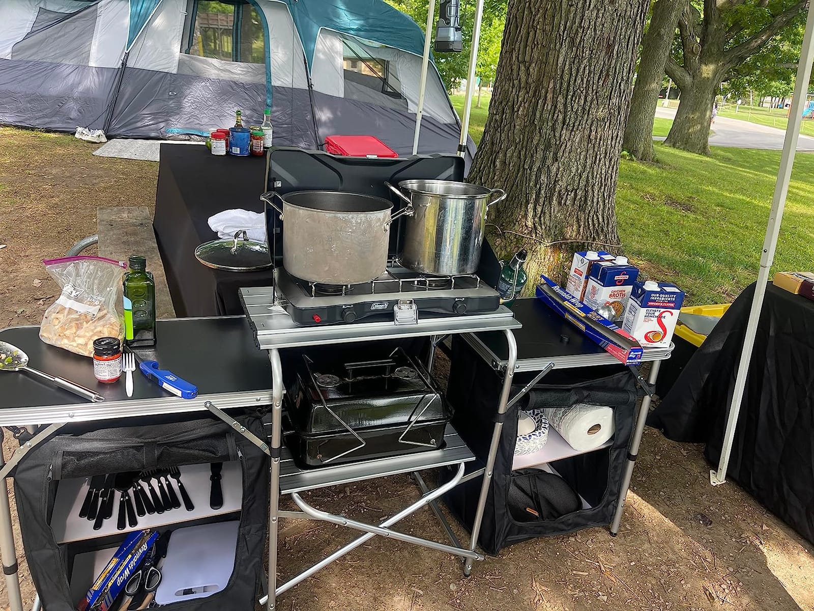 Nice C Camping Kitchen Table, Folding Cook Table, Cook Station (Silver) | Portable Grill Table, Upgraded Light Stand, Windshield, 3 Organizers, Carry Bag, Grill, Outdoor, Beach, BBQ, Picnic, Cooking customer photo 1