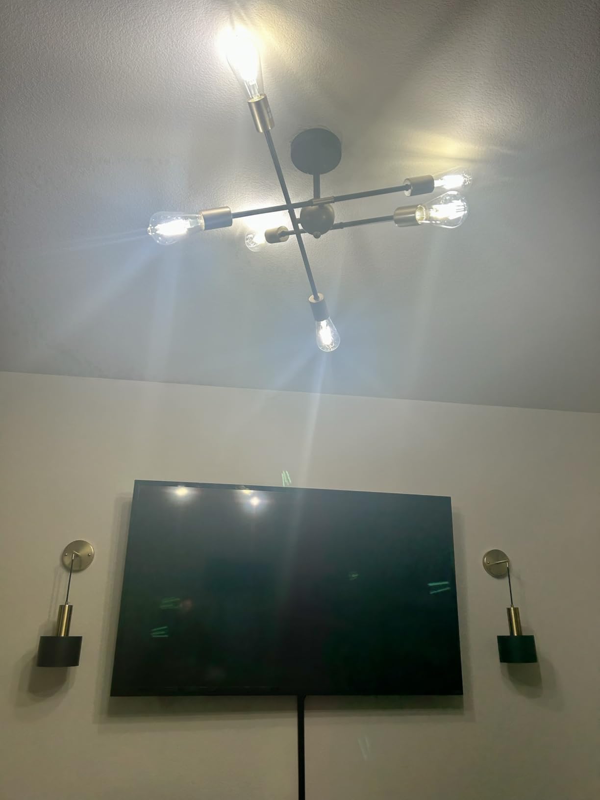 MEIXISUE Gold Modern Sputnik Chandelier Ceiling Light Fixtures,6-Lights Industrial Metal Semi Flush Mount Ceiling Light for Bedroom Dining Room Living Room Kitchen Hallway UL Listed customer photo 2